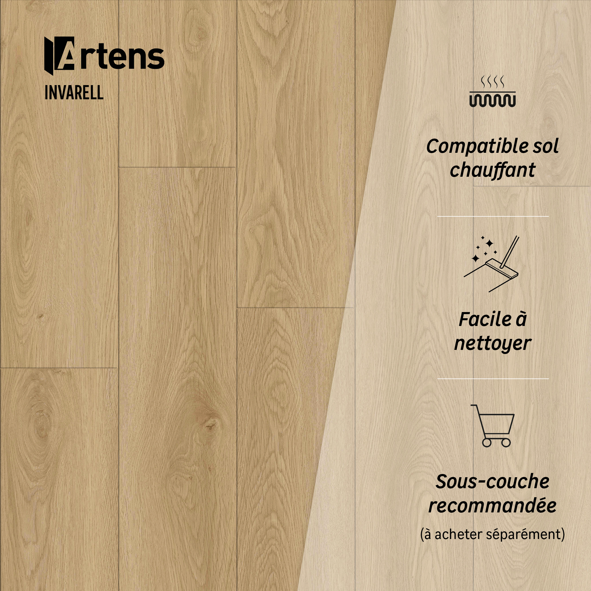 Lame PVC clipsable forte ARTENS Invarell bois naturel - 6