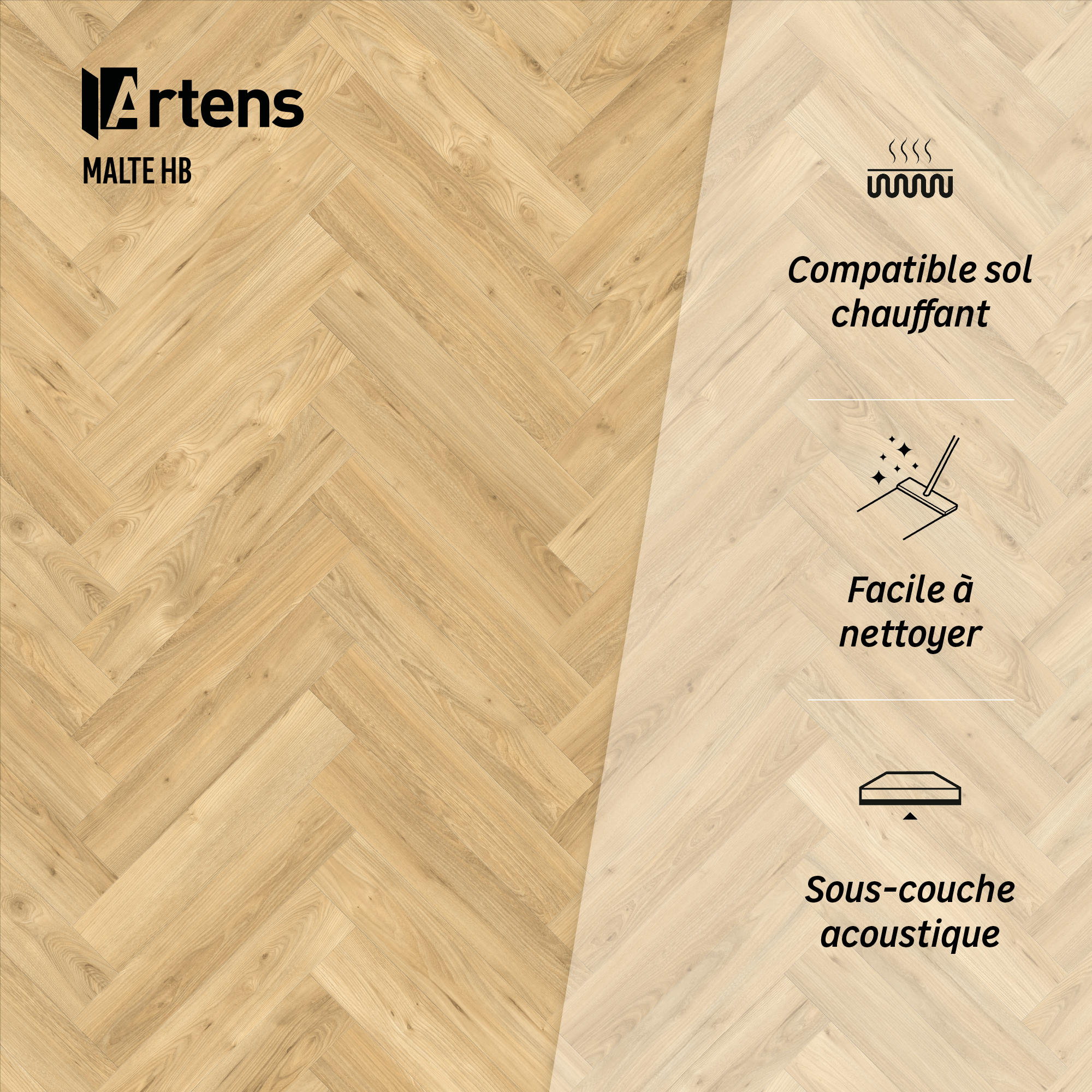 Lame PVC clipsable intenso sous-couche intégrée, ARTENS Malte bâton rompu - 8