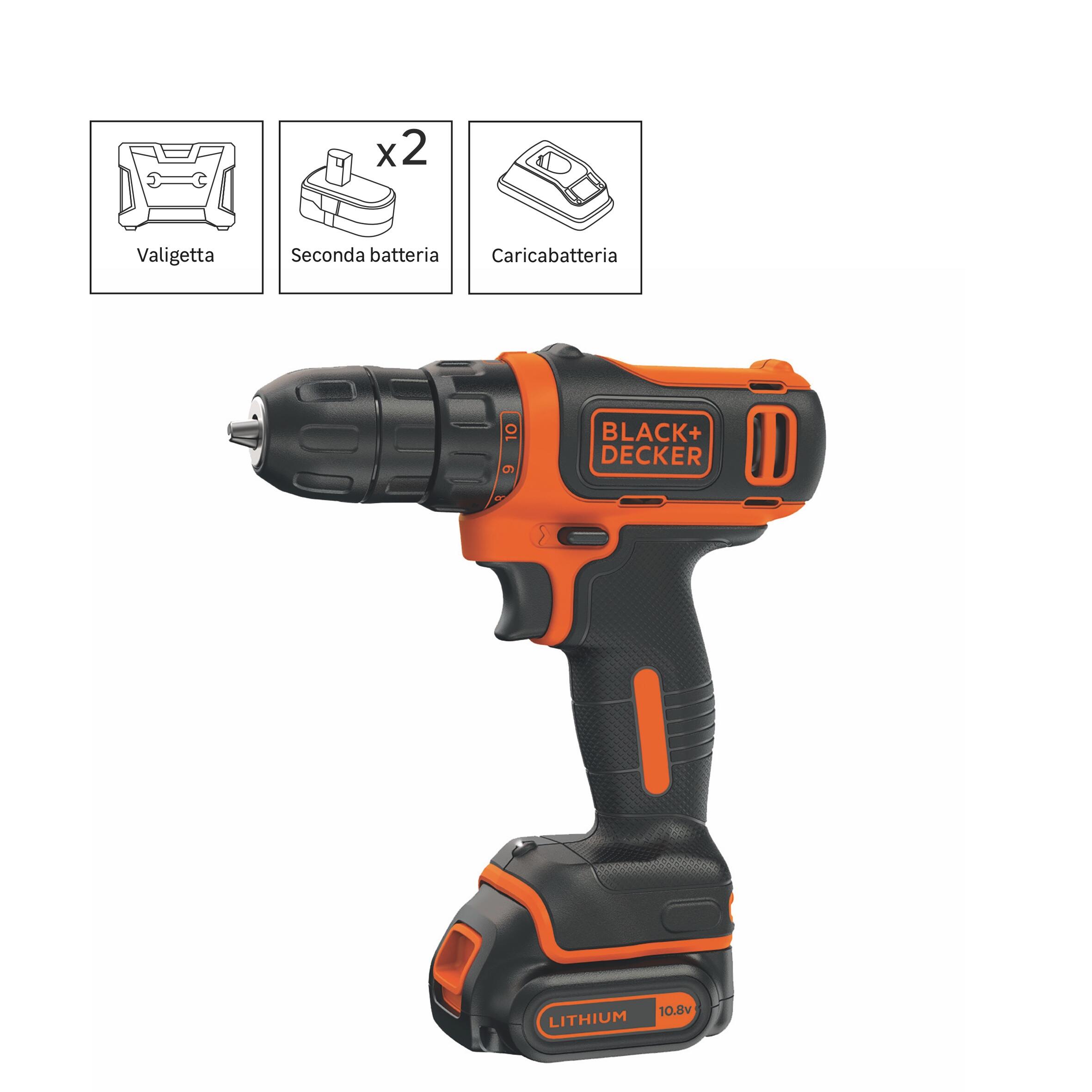 Avvitatore a batteria BLACK + DECKER BDCDD12KB-QW 10.8V 1.5Ah, 2 batterie + valigetta in plastica - 10