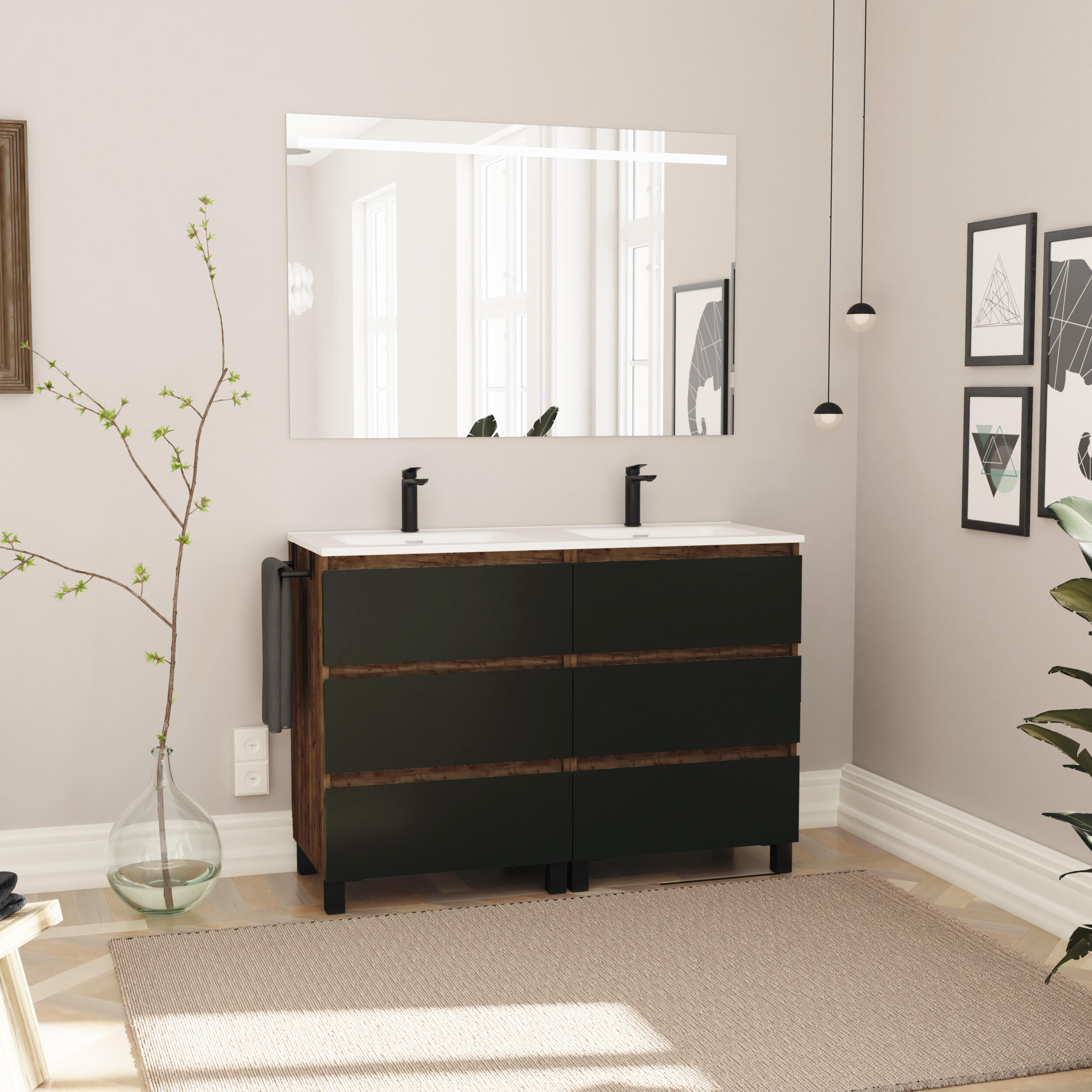 Mueble de baño con lavabo doble axis nogal mate 120x44.9 cm