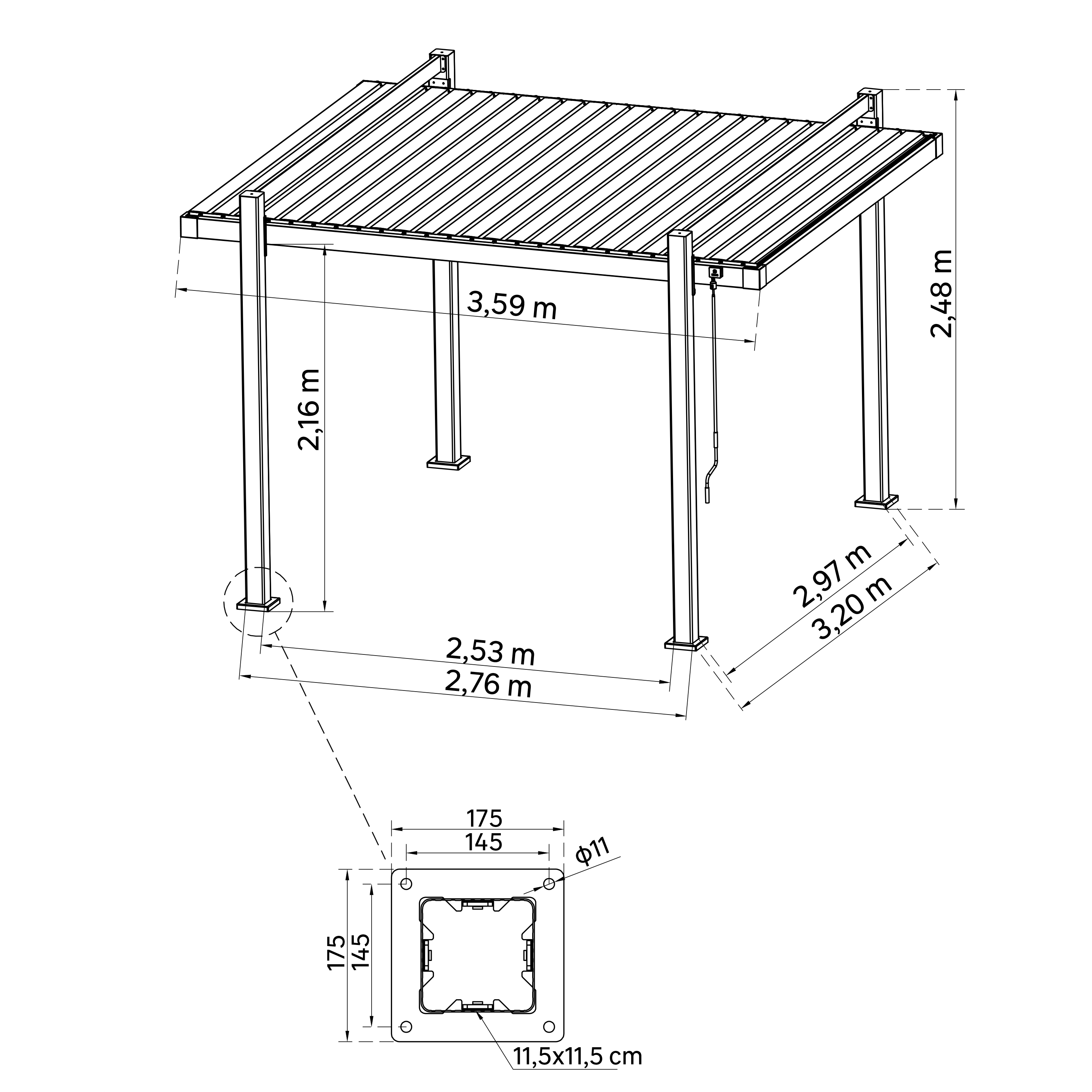 Pergola bioclimatica 320x358 cm in alluminio, effetto legno - Clima Odyssea NATERIAL - 3
