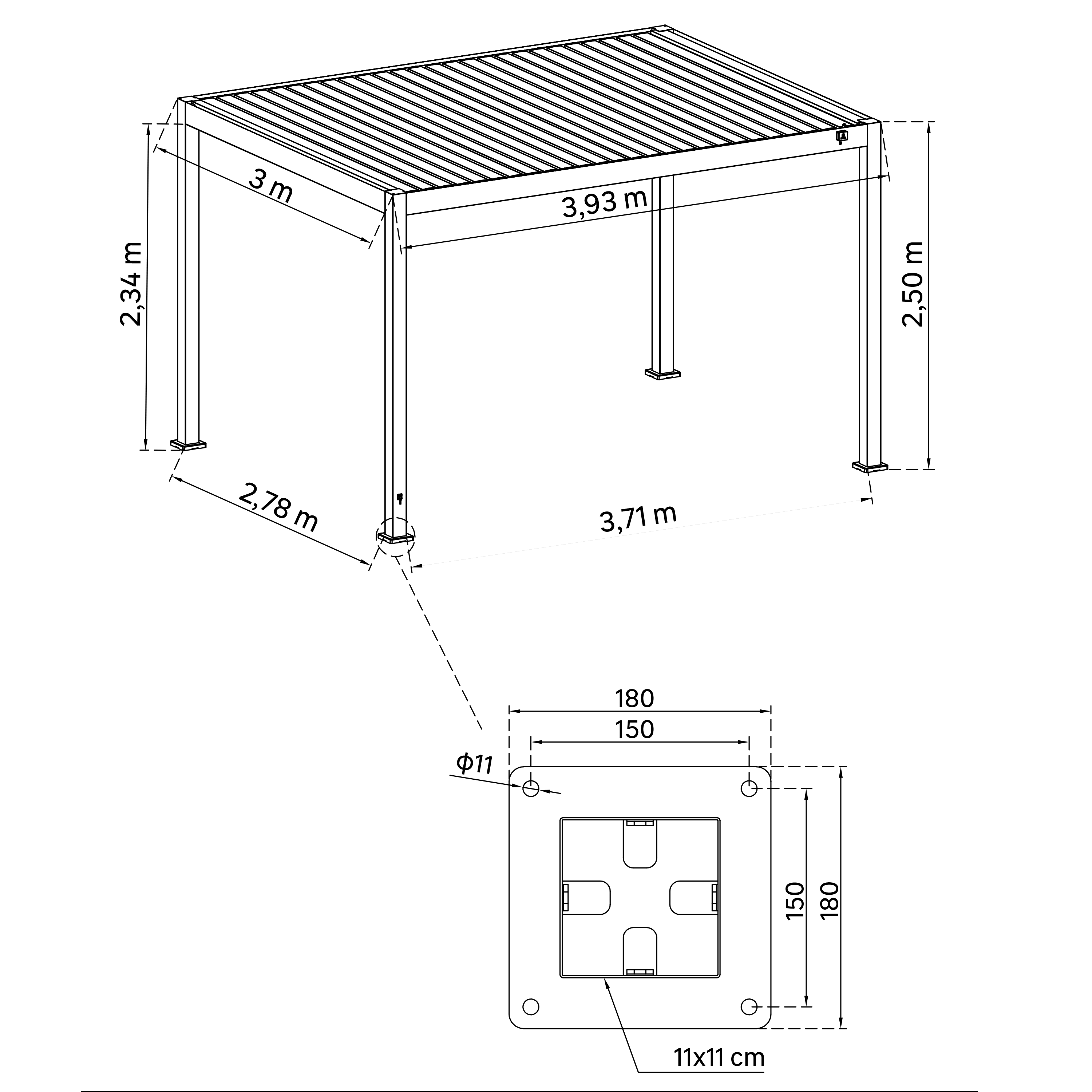 Pergola bioclimatica 3x4m motorizzata in alluminio, antracite, con illuminazione LED - Clima Astra NATERIAL - 3