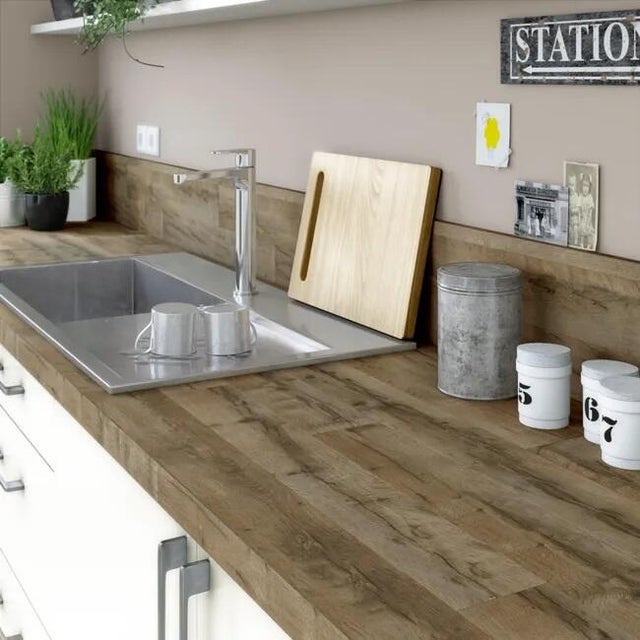 Encimera de cocina laminada hidrófuga Milos Madera 803 mate 304x63 cm espesor 38mm