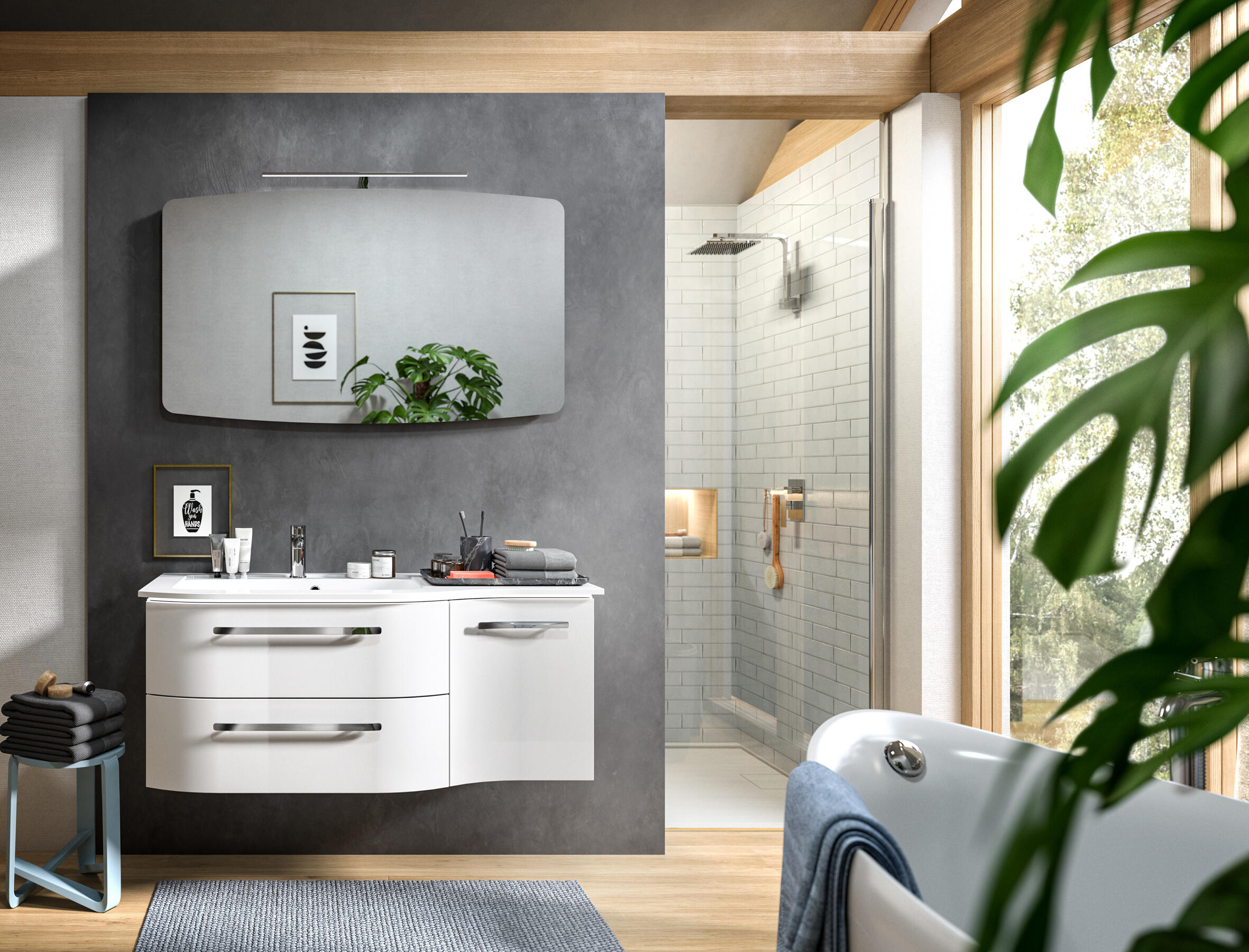 Lavabo a incasso rettangolare L 120.7 x H 2.5 x P 46 cm in resina bianco lucido - 2