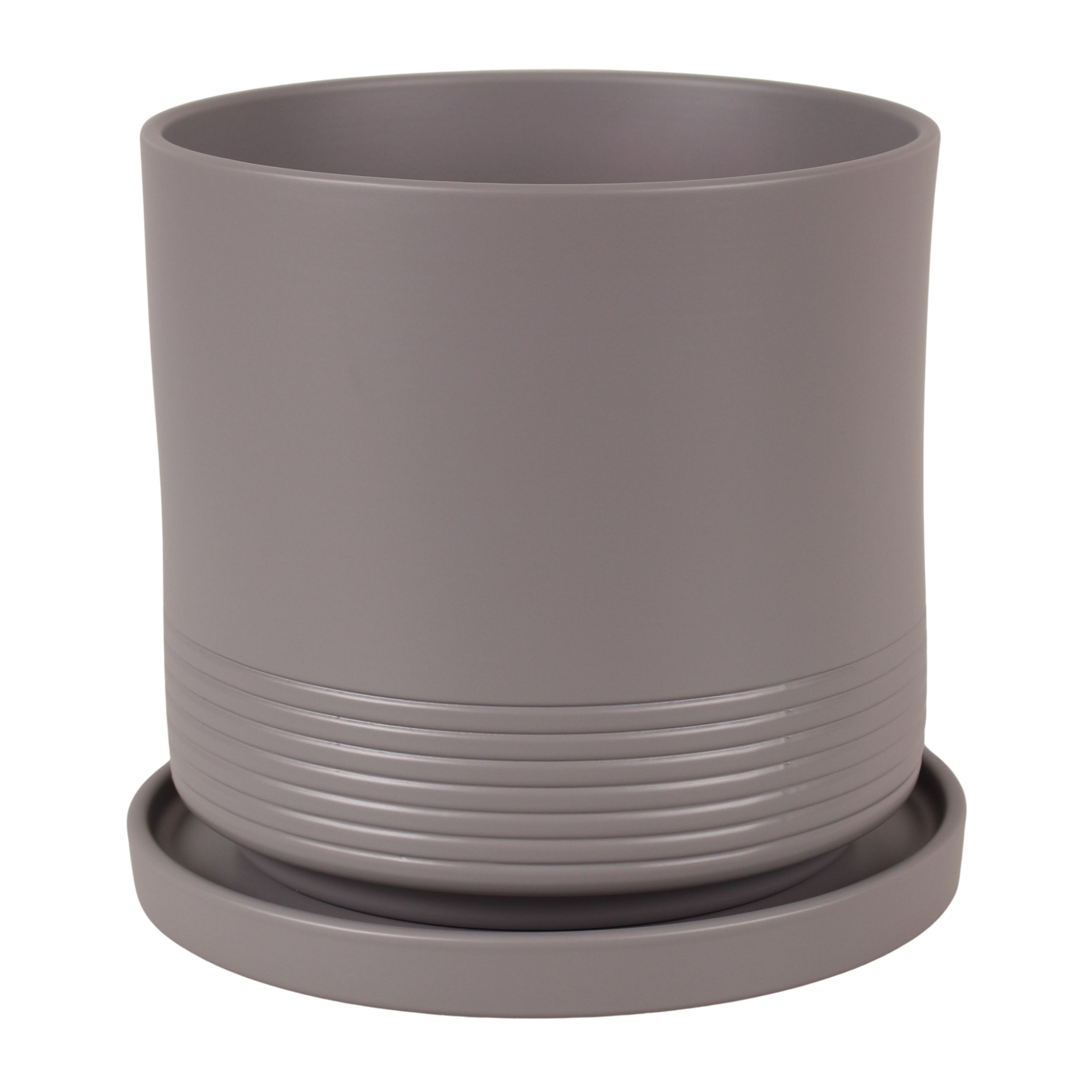 Doniczka ceramiczna z podstawką Rille śr.17cm szara Cermax