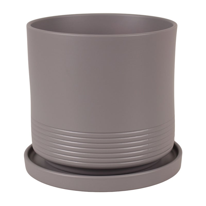 Doniczka ceramiczna z podstawką Rille śr.17cm szara Cermax