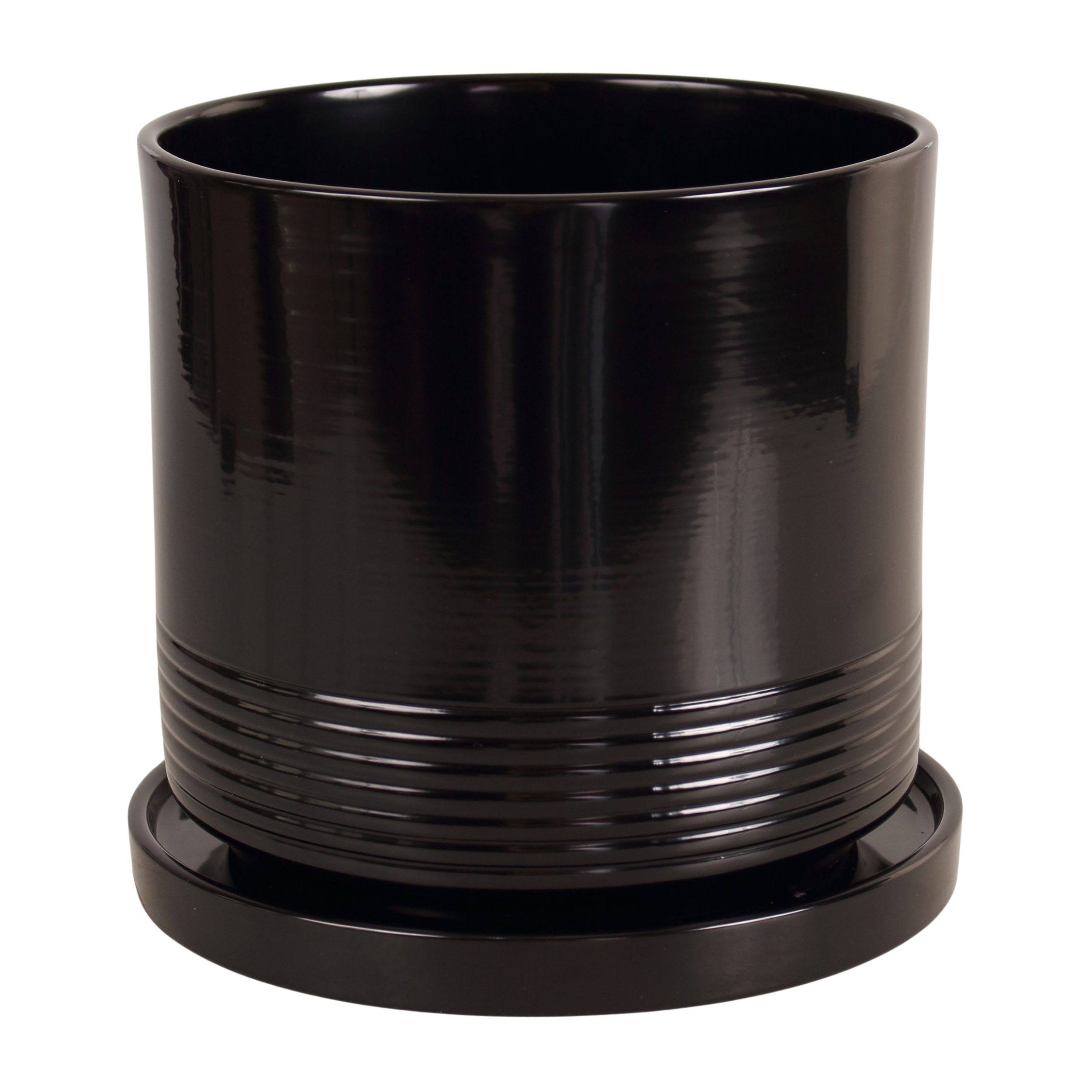 Doniczka ceramiczna z podstawką Rille śr.17cm czarna Cermax