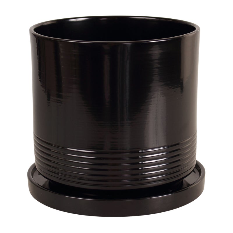 Doniczka ceramiczna z podstawką Rille śr.17cm czarna Cermax