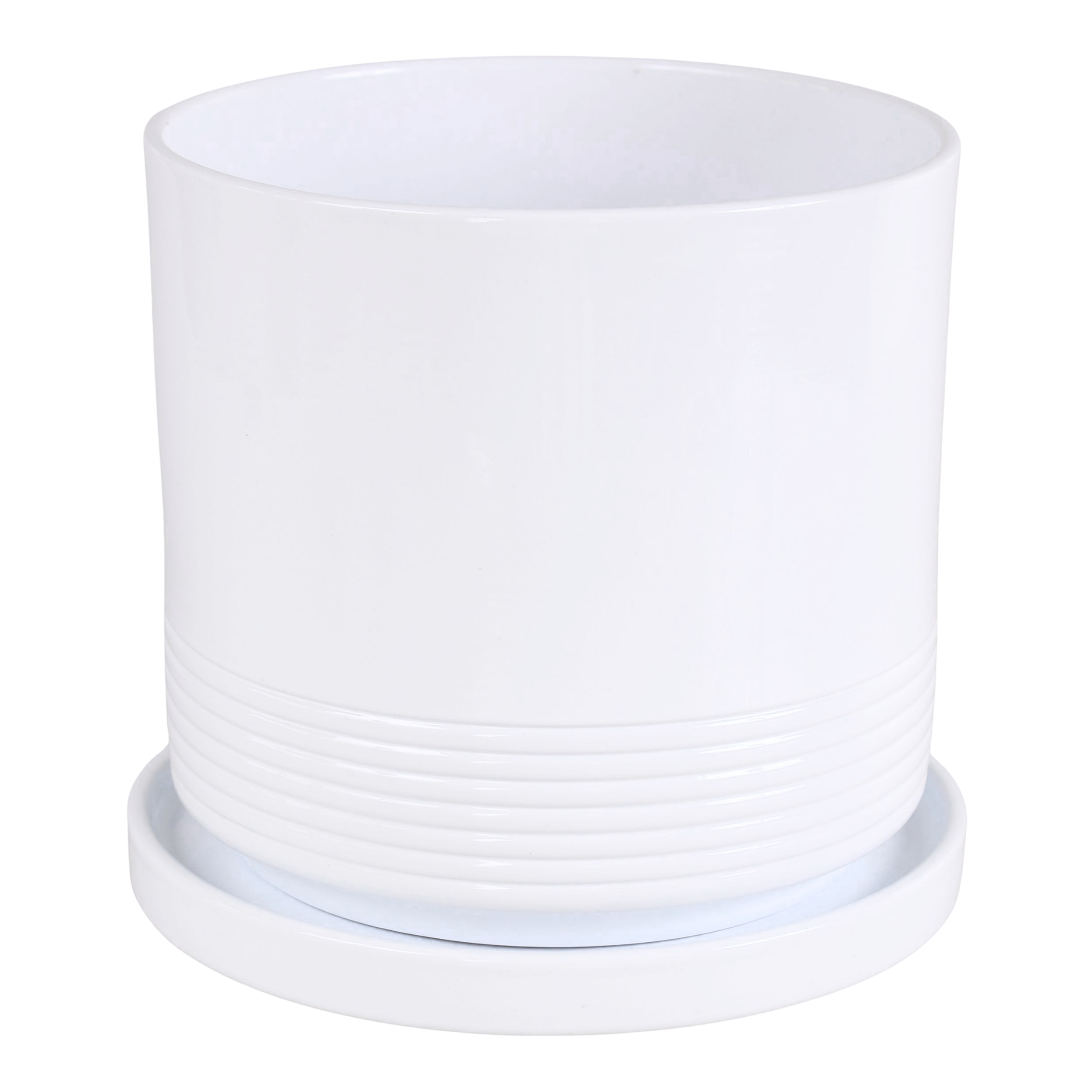 Doniczka ceramiczna z podstawką Rille śr.17cm biała Cermax