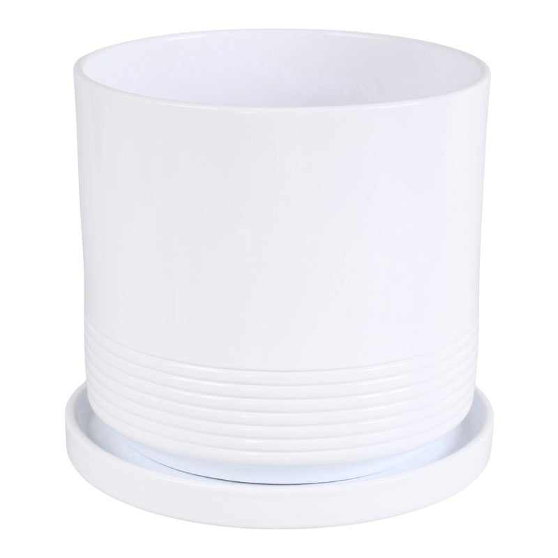 Doniczka ceramiczna z podstawką Rille śr.17cm biała Cermax