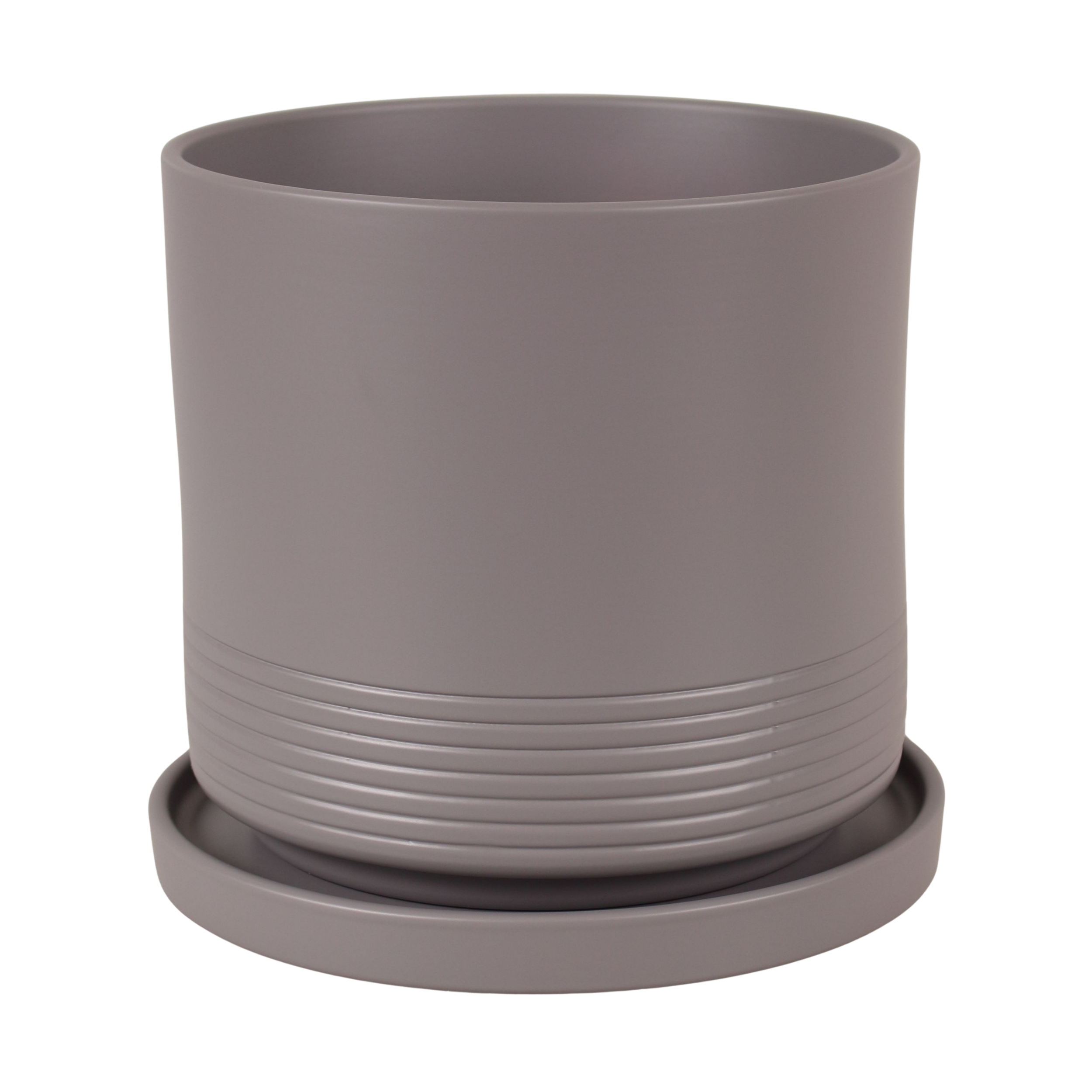 Doniczka ceramiczna z podstawką Rille śr.15cm szara Cermax