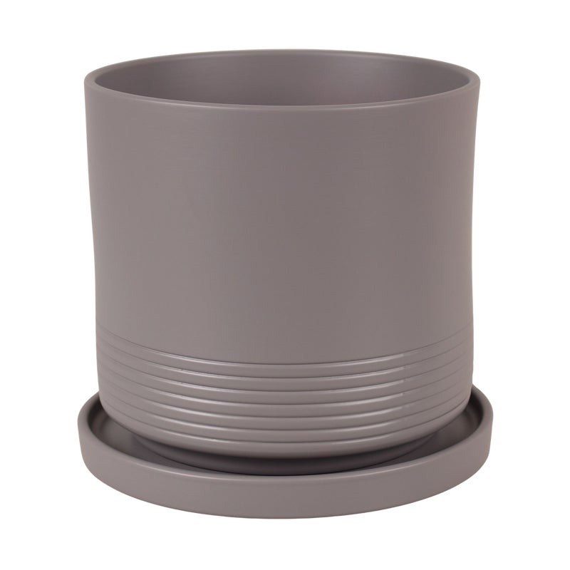 Doniczka ceramiczna z podstawką Rille śr.15cm szara Cermax