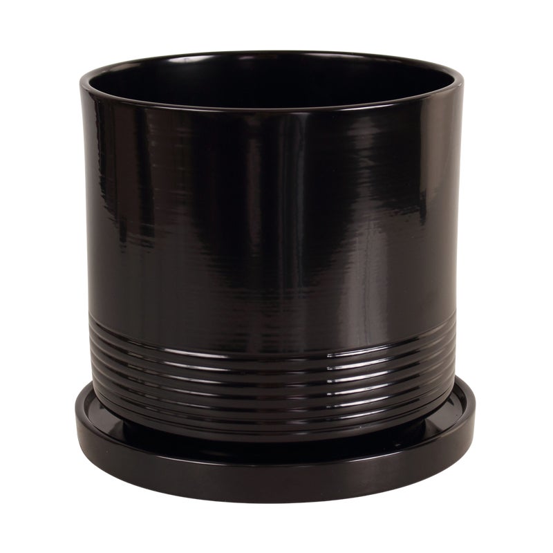 Doniczka ceramiczna z podstawką Rille śr.15cm czarna Cermax