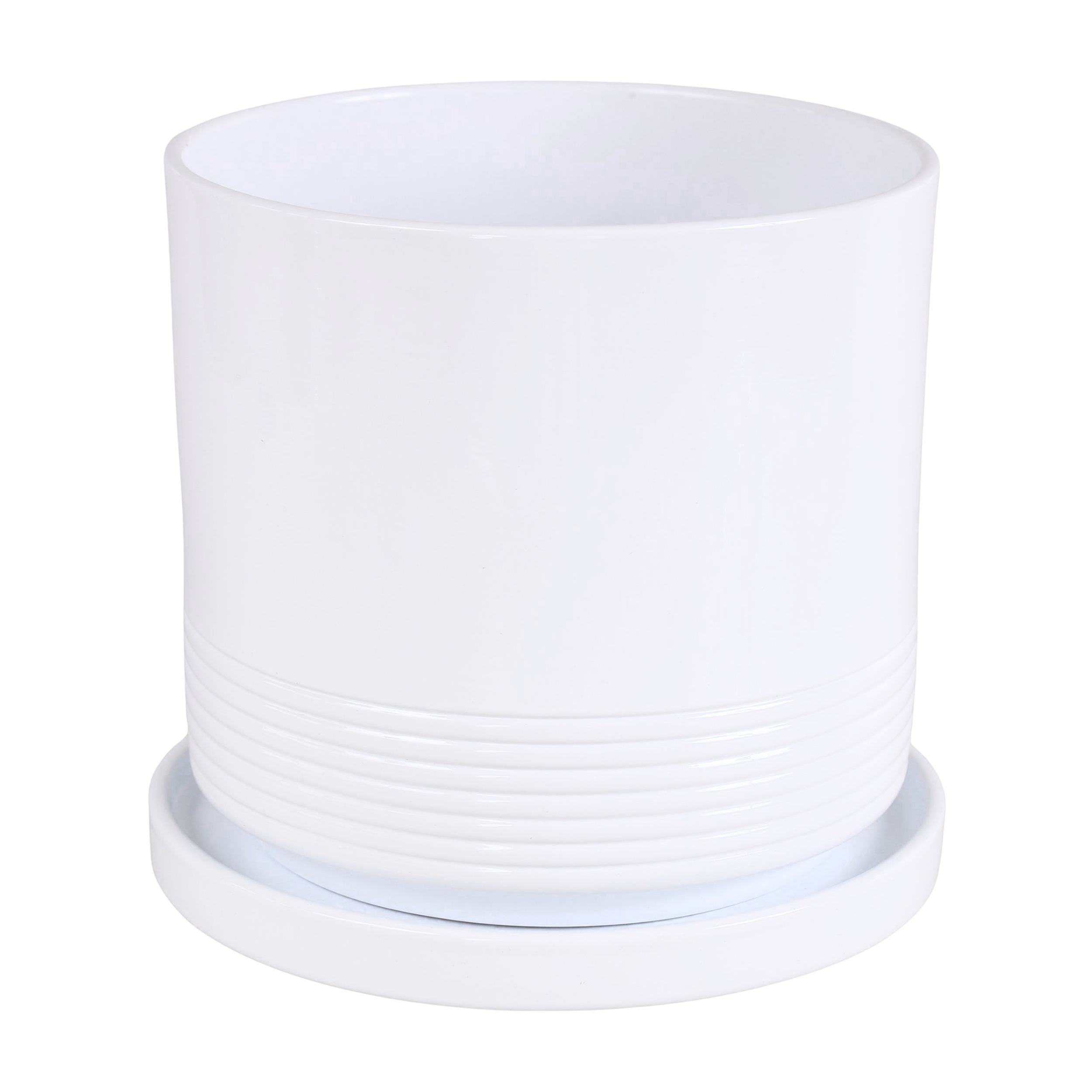 Doniczka ceramiczna z podstawką Rille śr.15cm biała Cermax