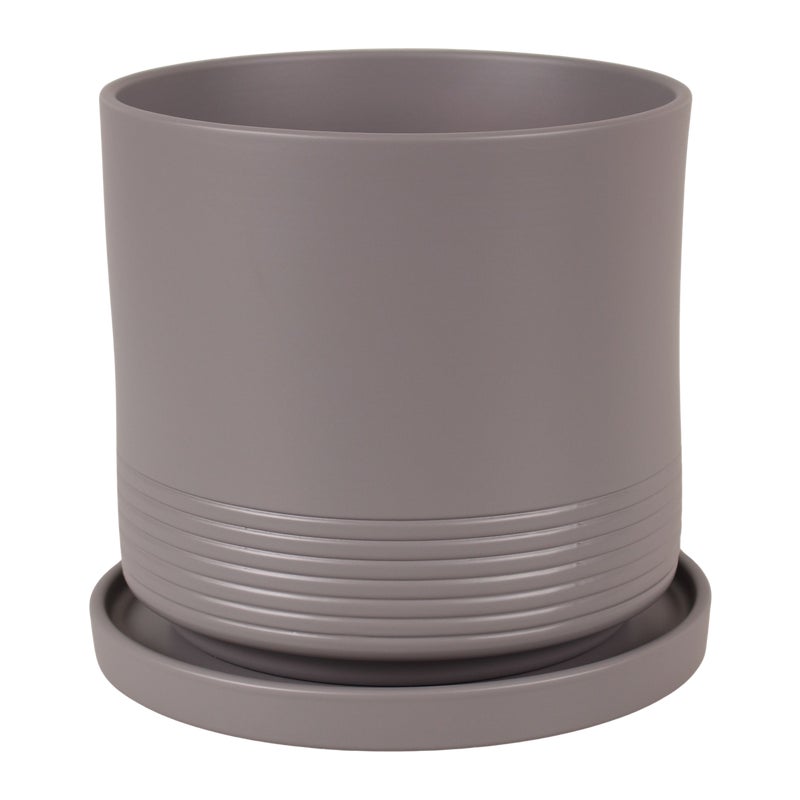 Doniczka z podstawką Rille 19cm Basalt matowa CMX