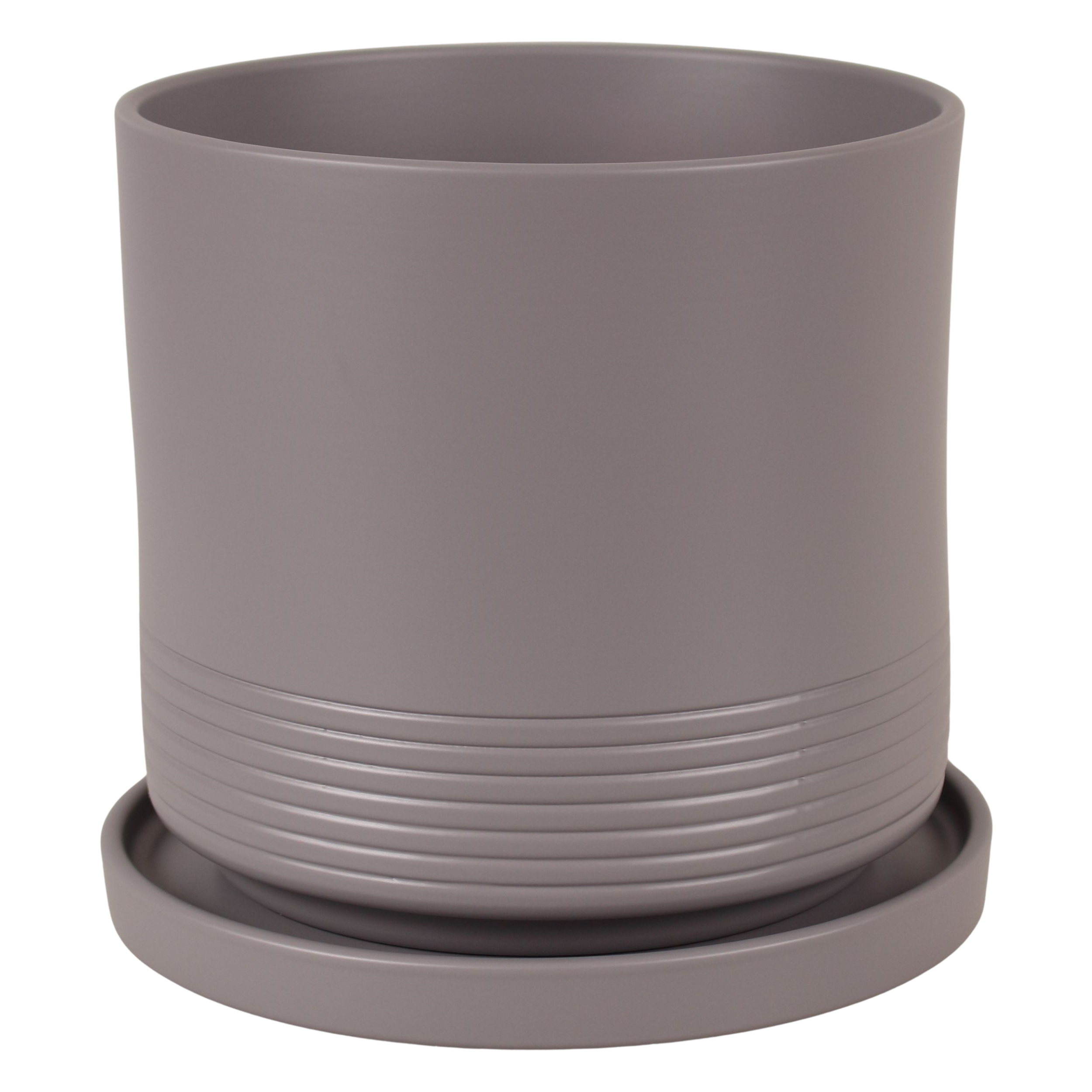 Doniczka z podstawką Rille 21cm Basalt matowa CMX