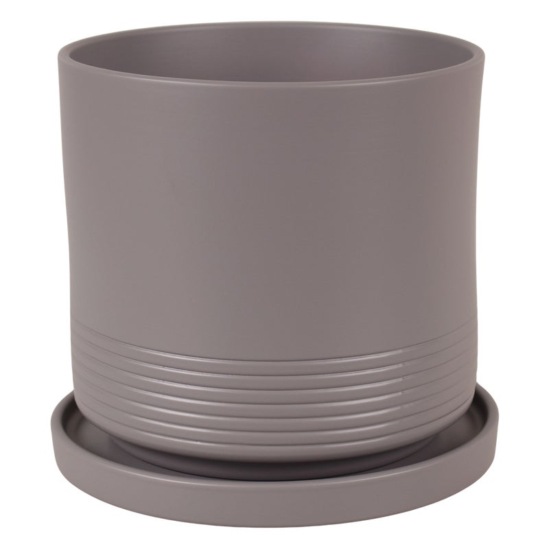 Doniczka z podstawką Rille 21cm Basalt matowa CMX