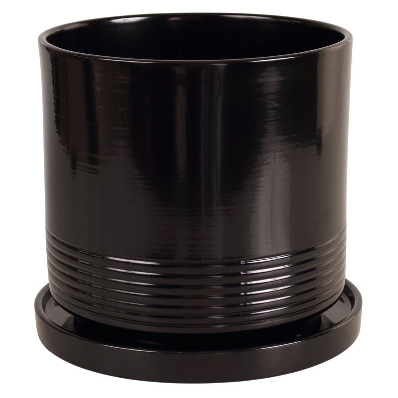 Doniczka z podstawką Rille 21cm czarna CMX