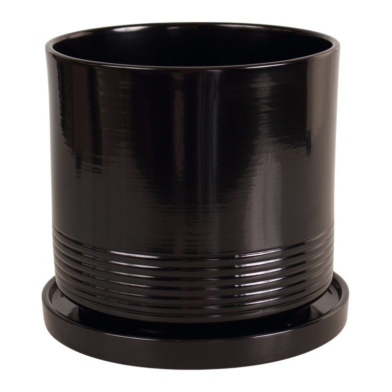 Doniczka z podstawką Rille 19cm czarna CMX