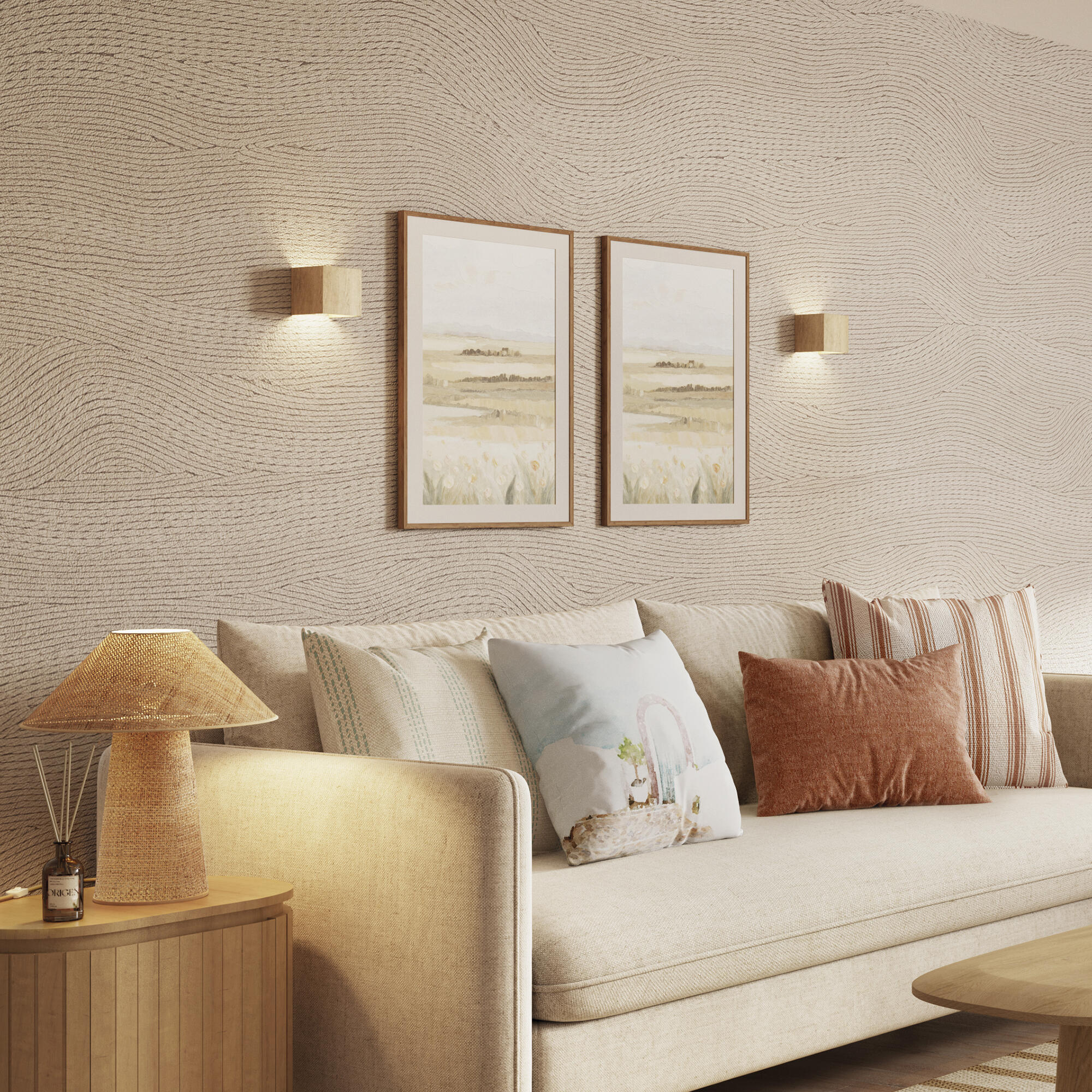 Cuadro pintura impresa enmarcada Naturaleza rectangular de 51 x 71 cm. MDF Paisaje Natural haya G tostado. Marco color Haya - 6