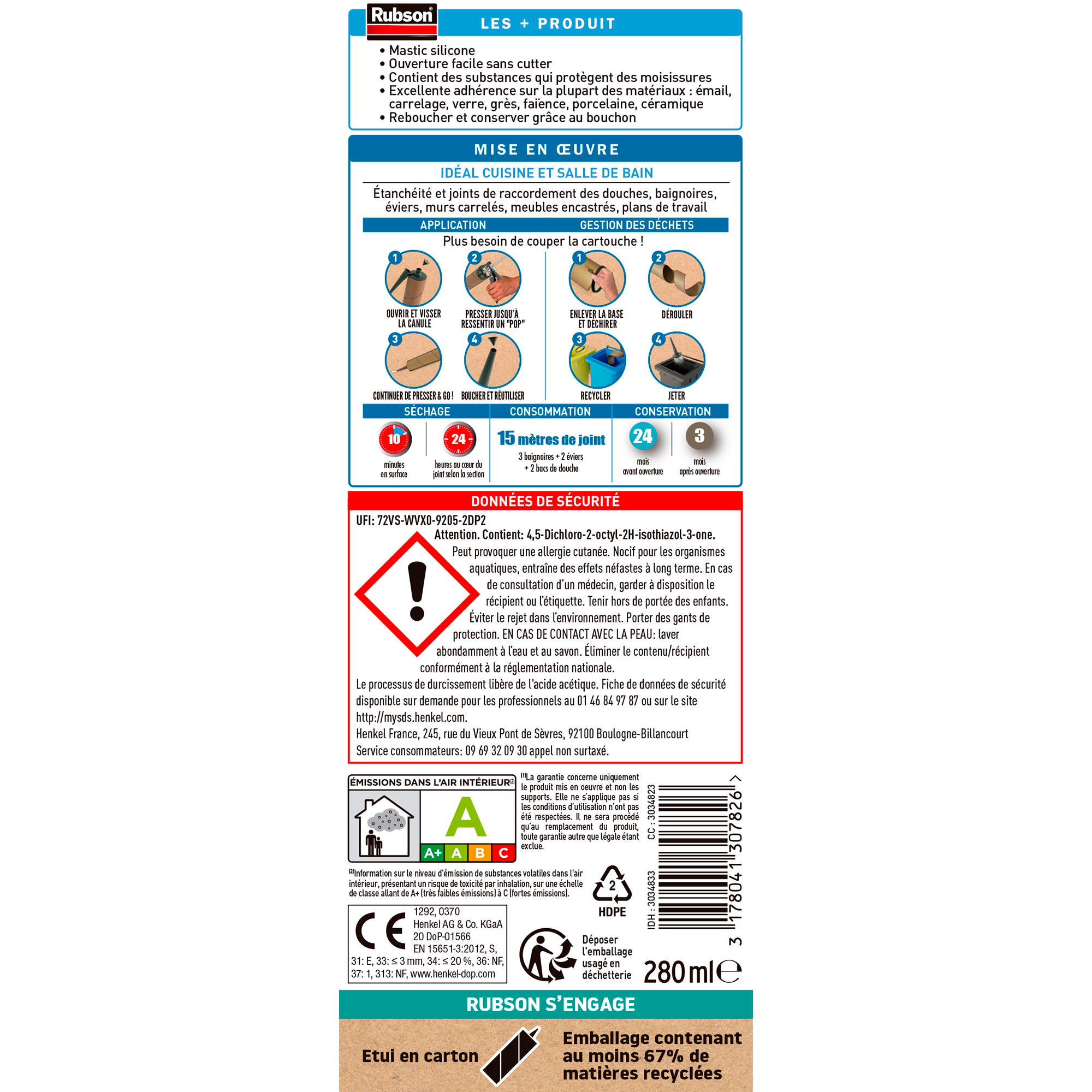 Silicone d'étanchéité Bain et cuisine RUBSON gris clair, 280 ml - 9