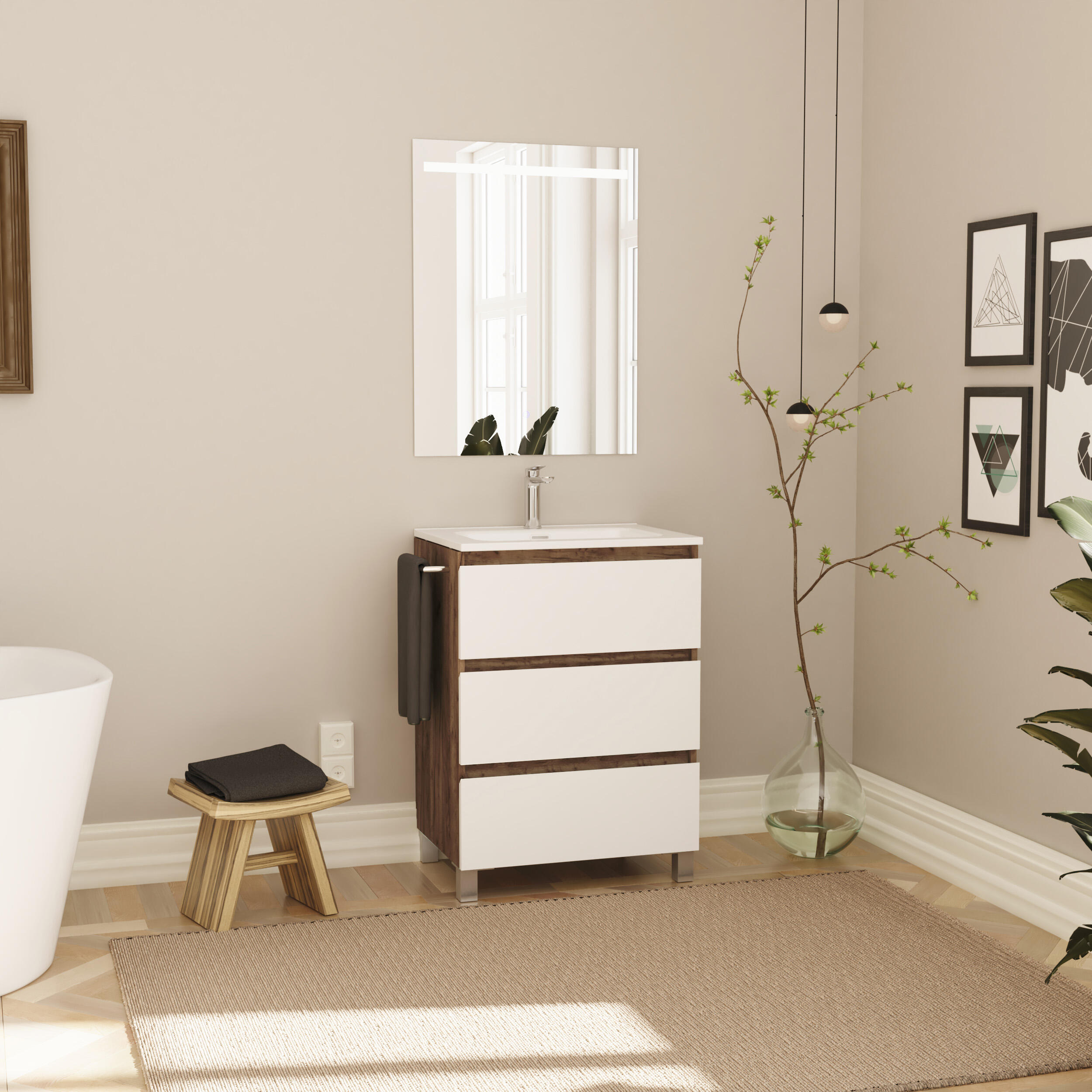 Mueble de baño con lavabo axis nogal mate 60x44.9 cm