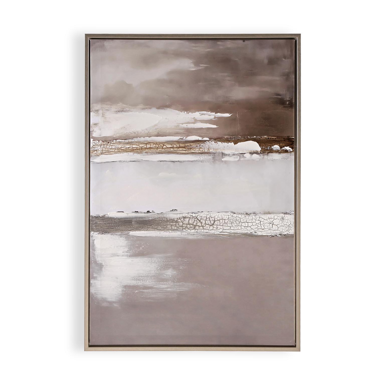 Cuadro pintura impresa enmarcada Abstracto rectangular de 60 x 90 cm. MDF Neo gris y blanco. Marco color Castaño - 2