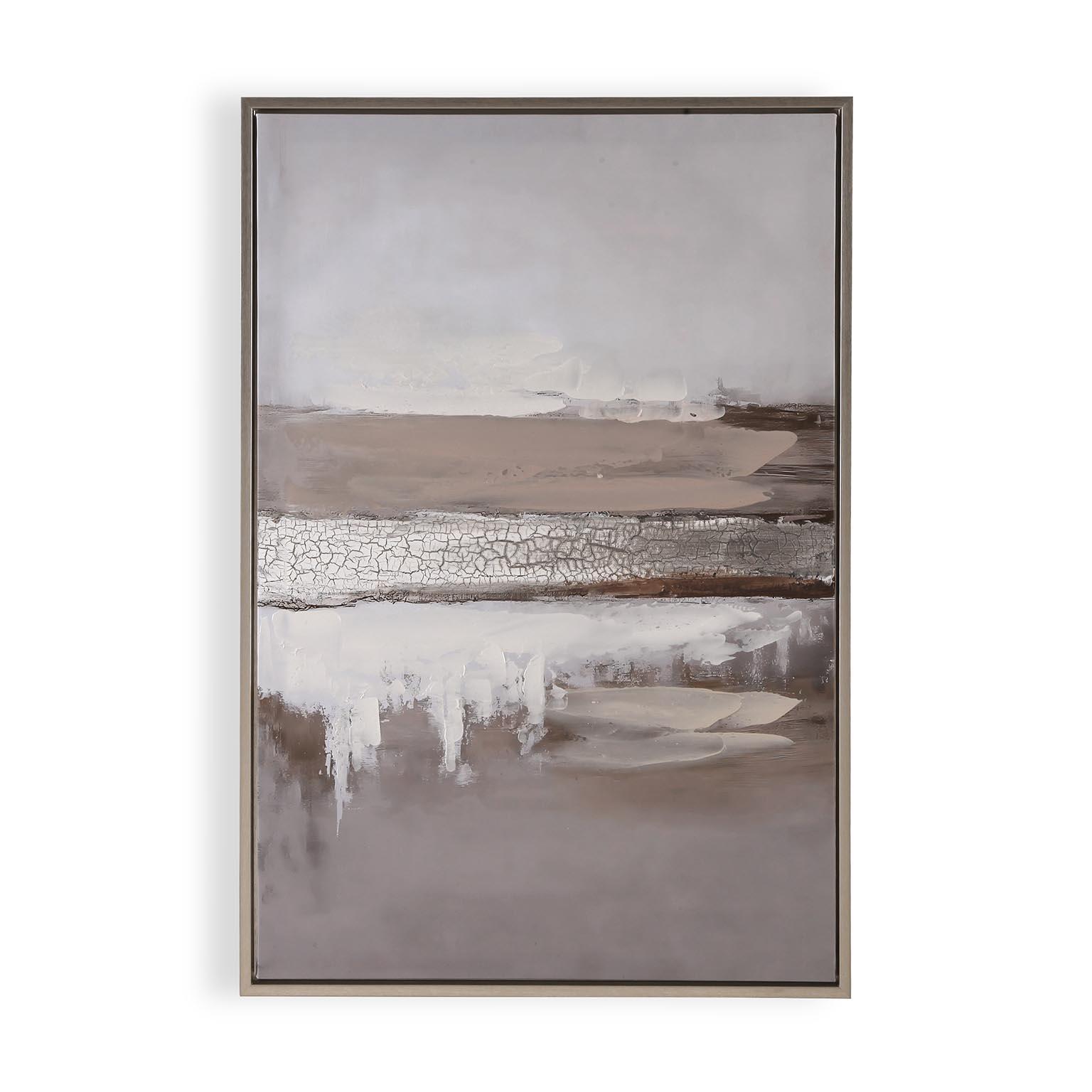 Cuadro pintura impresa enmarcada Abstracto rectangular de 60 x 90 cm. MDF Phos gris y blanco. Marco color Castaño - 2