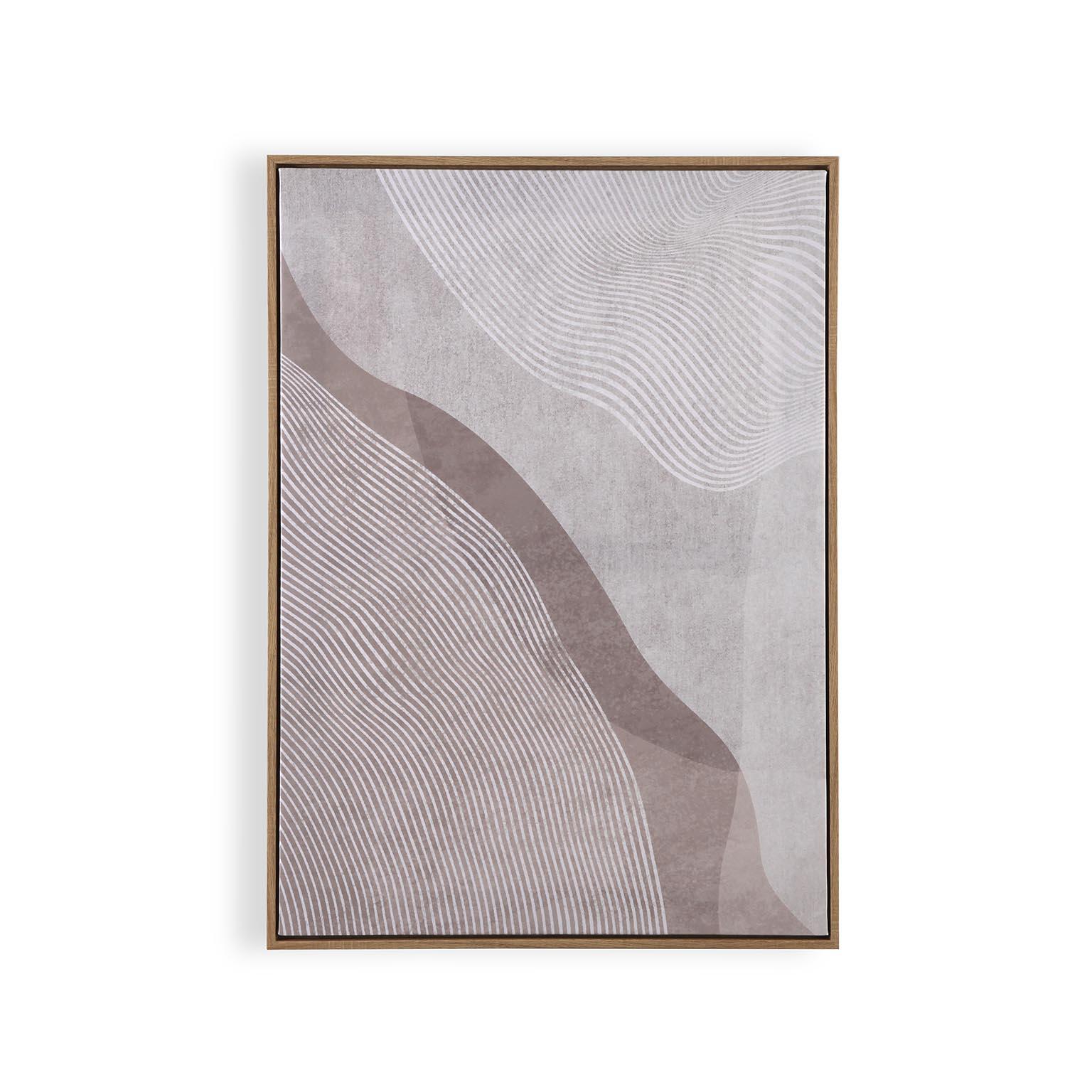 Cuadro pintura impresa enmarcada Abstracto rectangular de 50 x 70 cm. MDF Fluxus lila y blanco. Marco color Castaño - 2