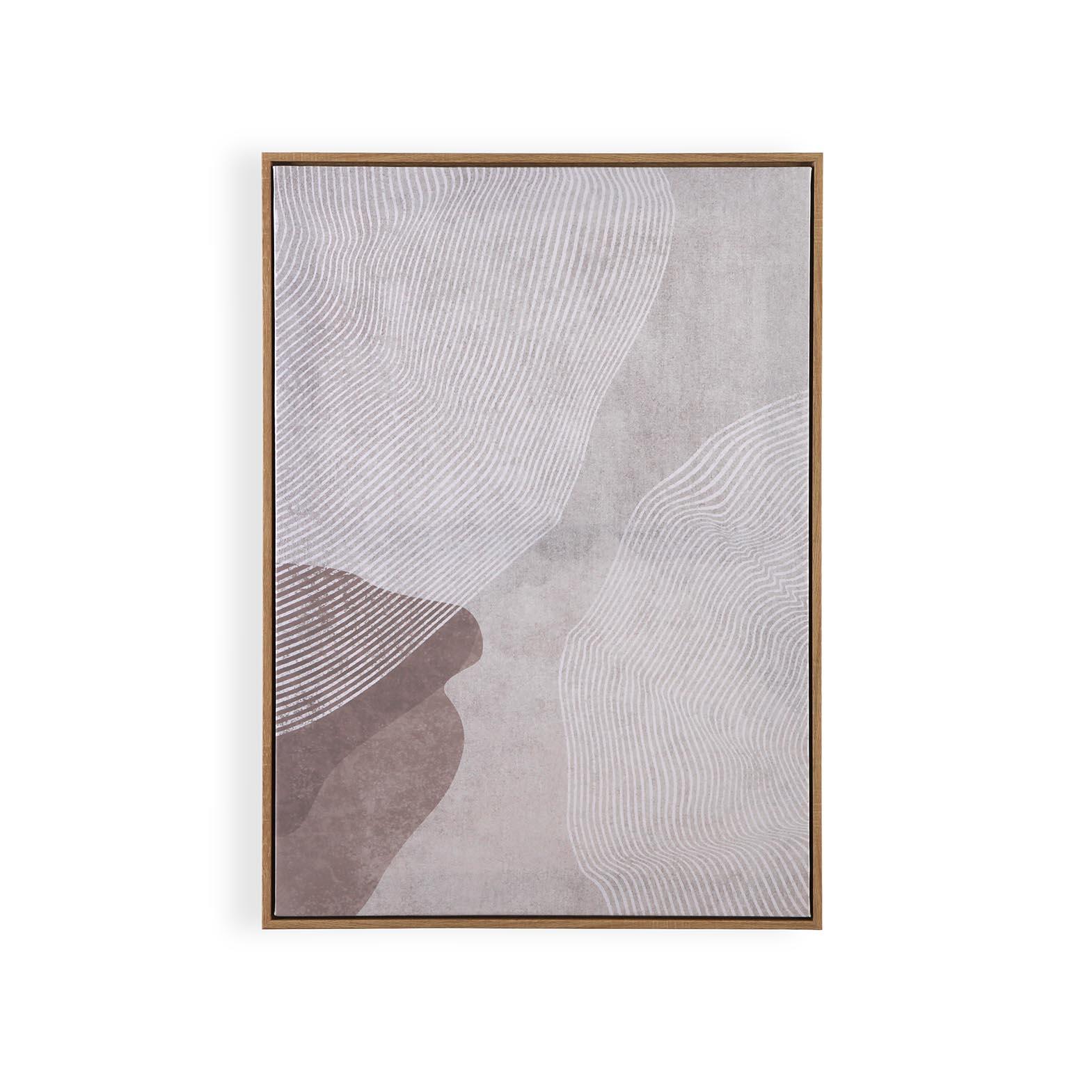 Cuadro pintura impresa enmarcada Abstracto rectangular de 50 x 70 cm. MDF Motus lila y blanco. Marco color Castaño - 2