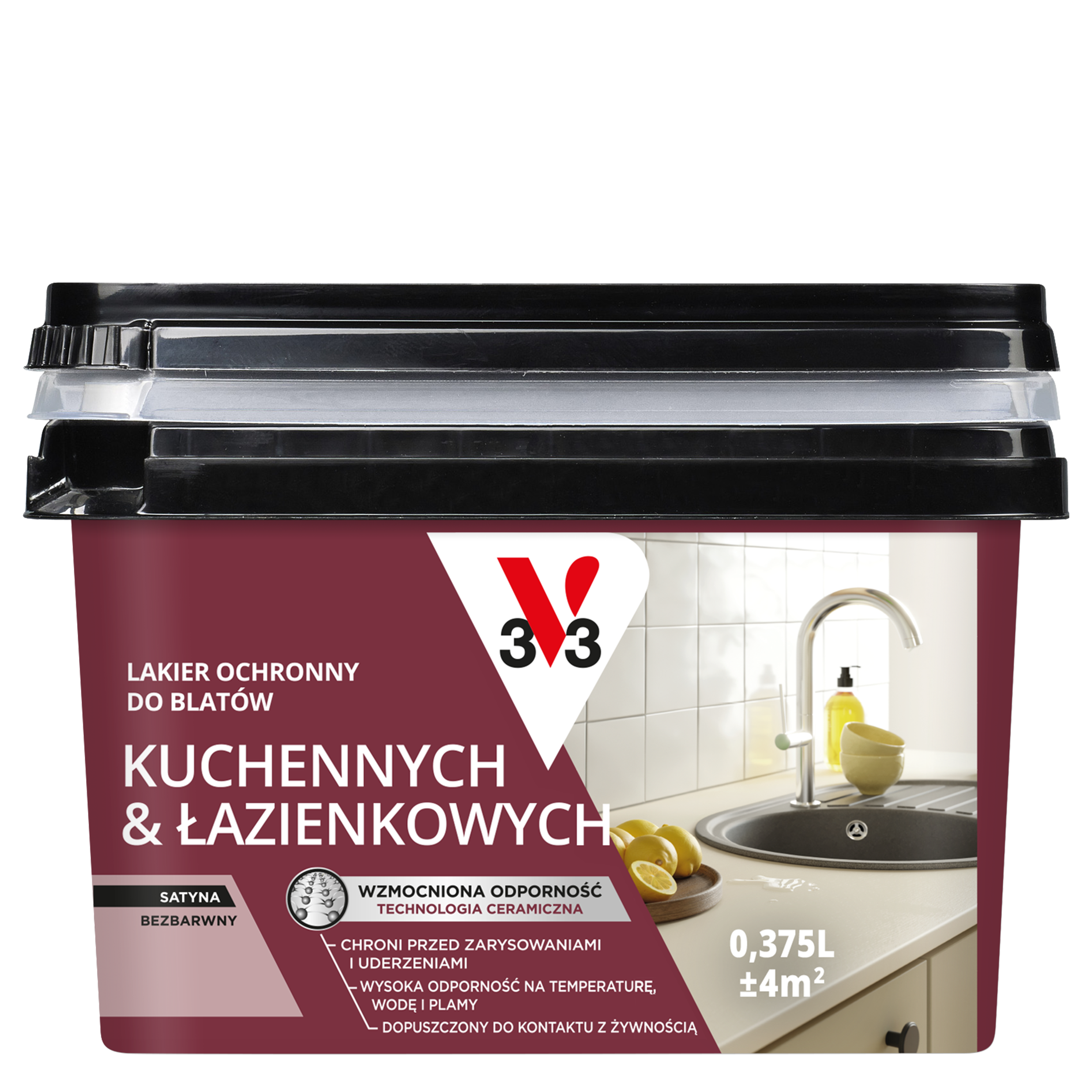 Lakier ochronny do blatów kuchennych &amp; łazienkowych 375 ml Bezbarwny satynowy V33