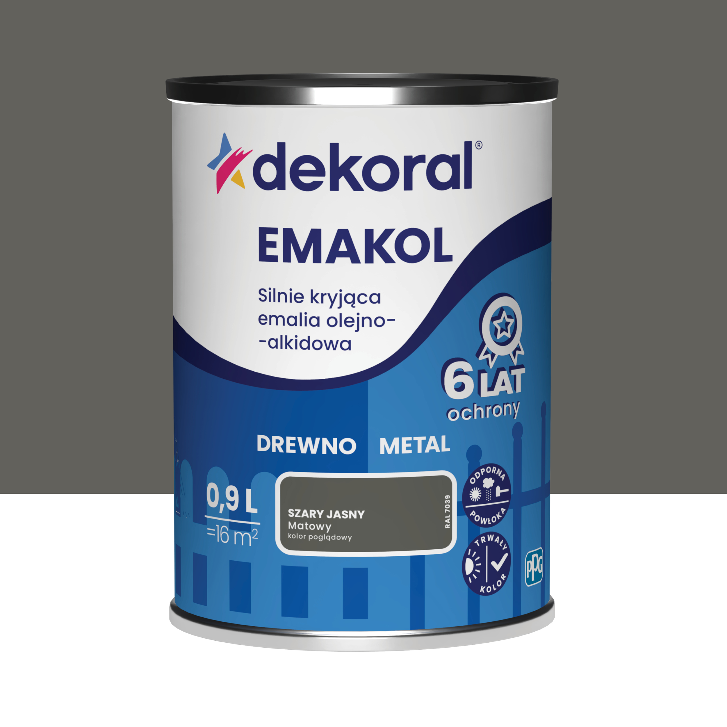 Emalia do drewna i metalu Dekoral Emakol szary jasny mat 0.9 l