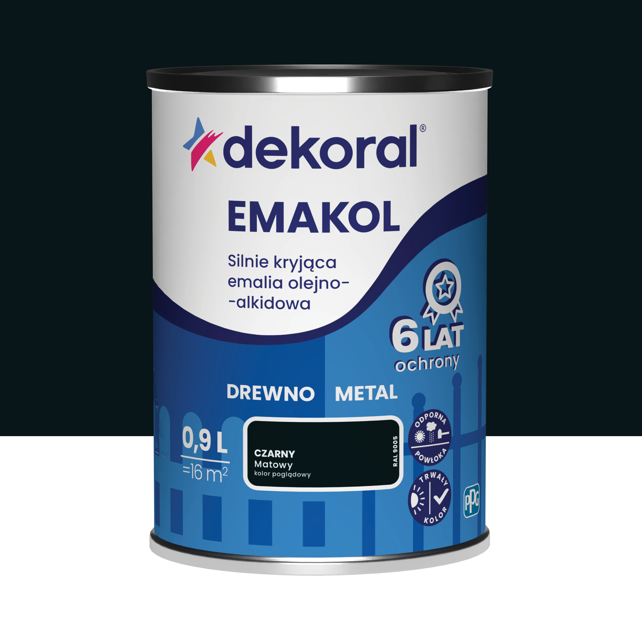 Emalia olejno-alkidowa Emakol drewno metal 0.9 l Czarny Matowy Dekoral