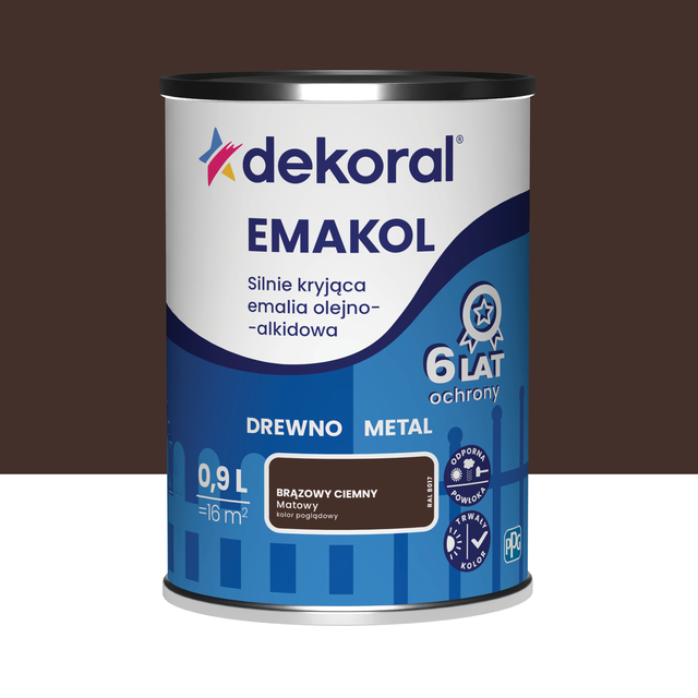 Emalia do drewna i metalu Dekoral Emakol brązowy ciemny matowy 0.9 l