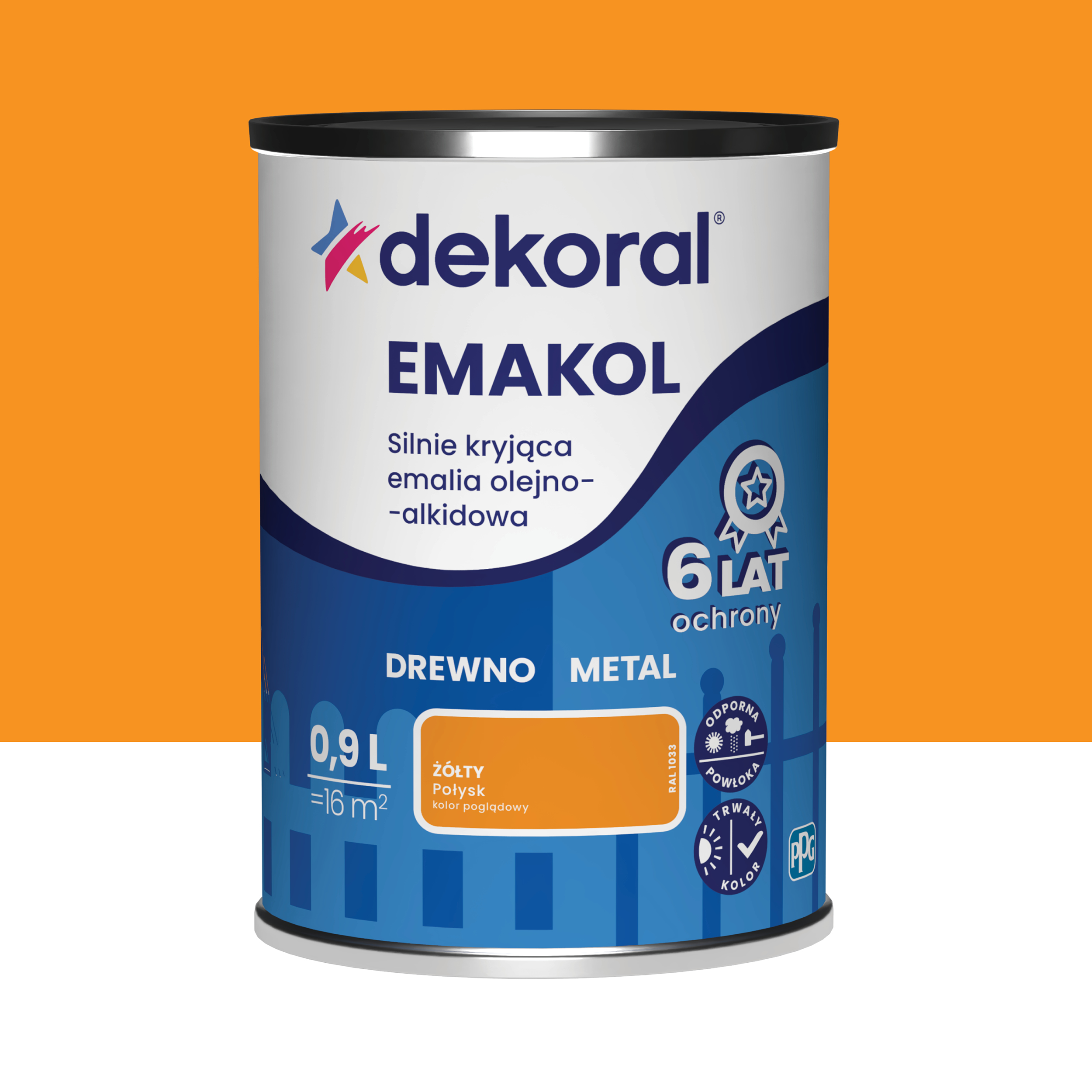Emalia do drewna i metalu Dekoral Emakol żółty połysk 0.9 l
