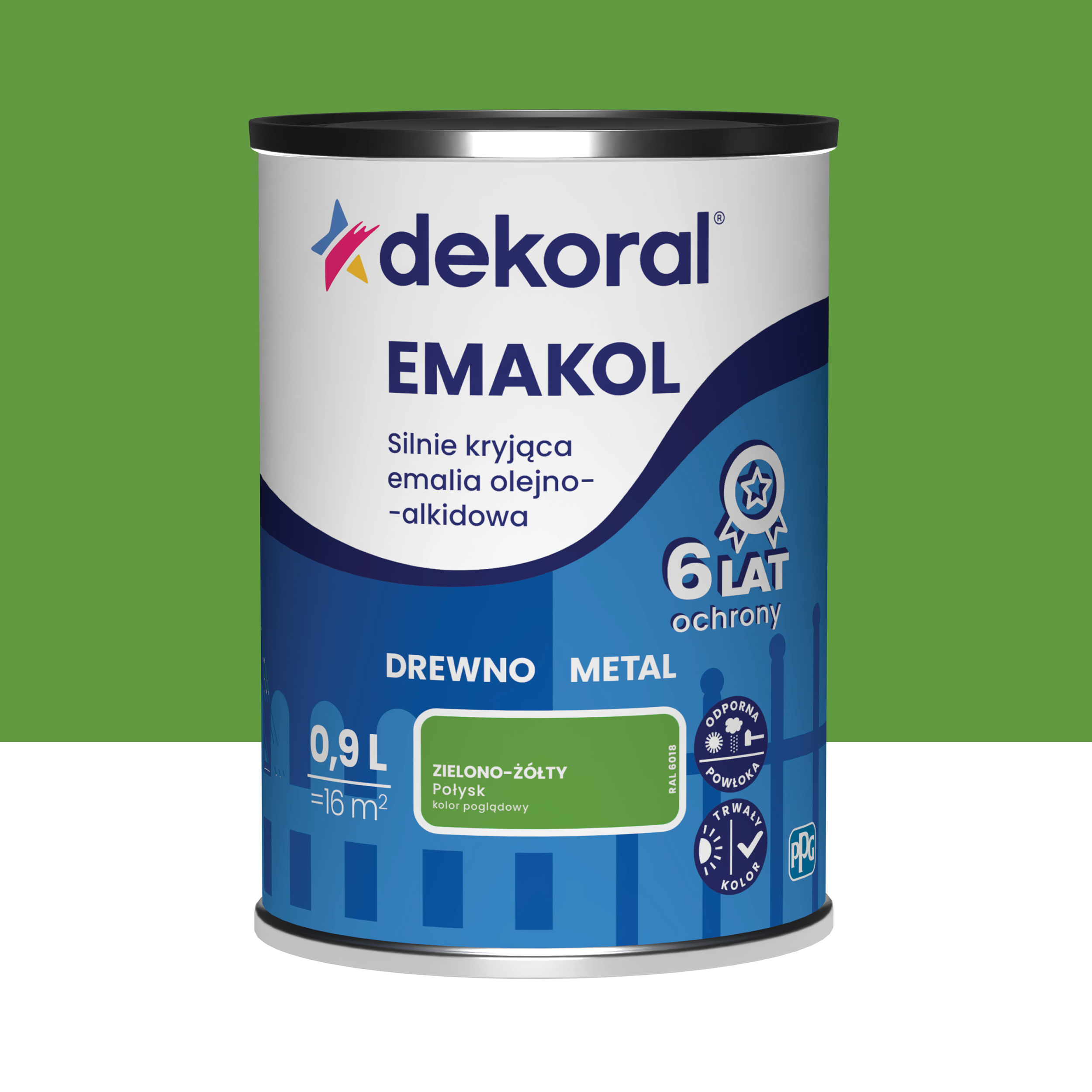 Emalia olejno-alkidowa Emakol drewno metal 0.9 l Zielono-żółty Połysk Dekoral