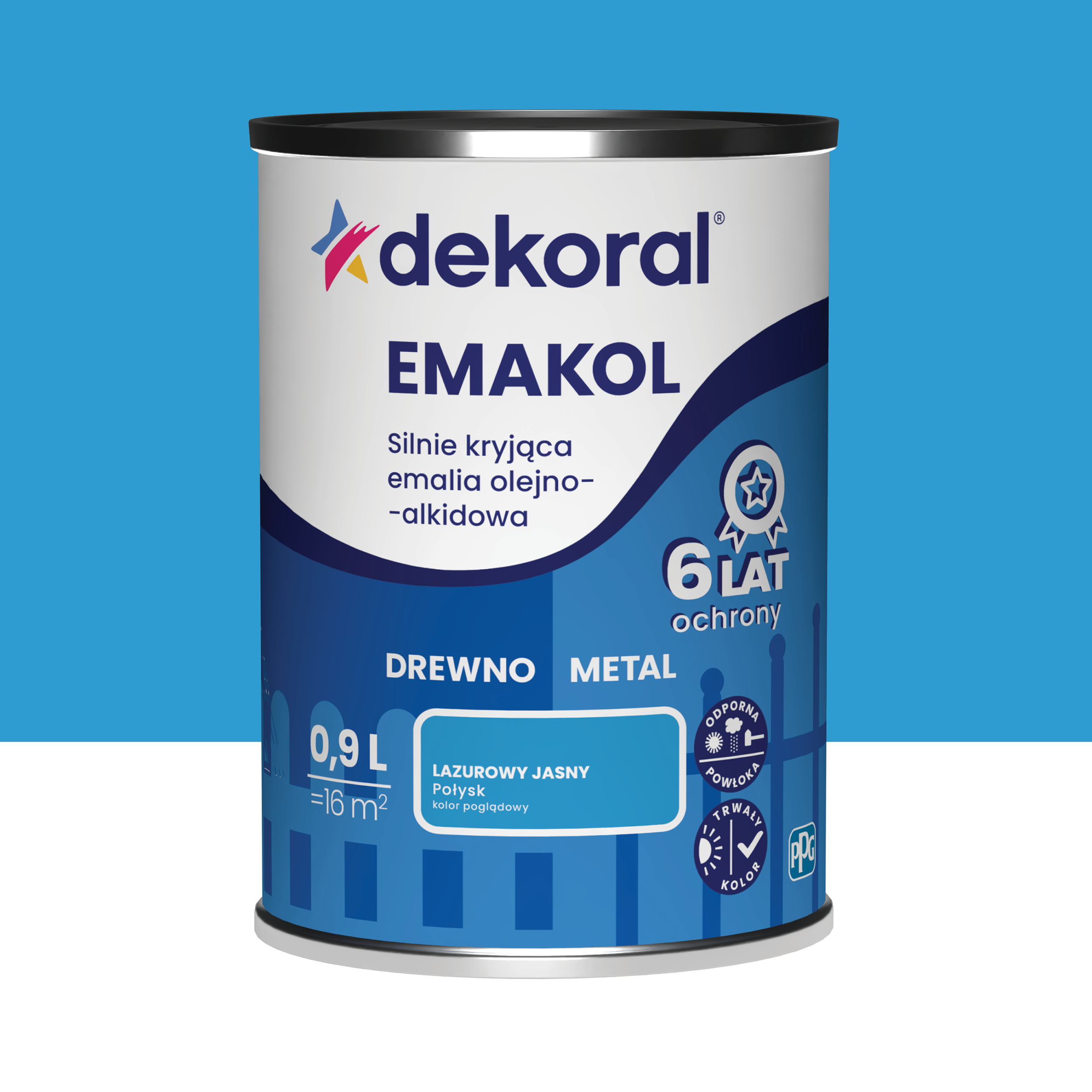 Emalia olejno-alkidowa Emakol drewno metal 0.9 l Lazurowy Jasny Połysk Dekoral