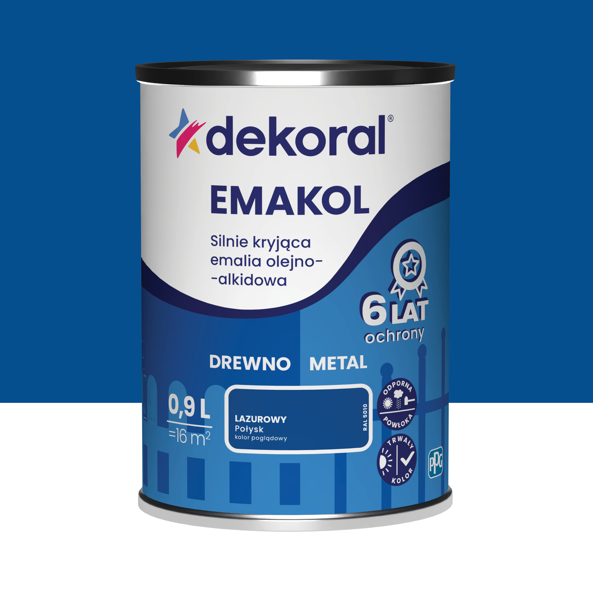 Emalia olejno-alkidowa Emakol drewno metal 0.9 l Lazurowy Połysk Dekoral