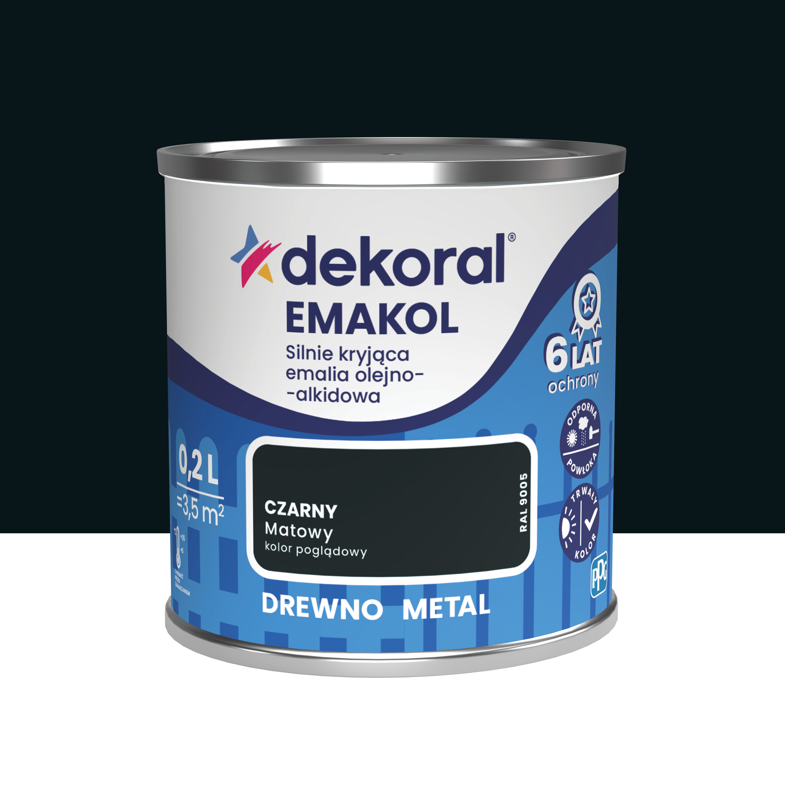Emalia do drewna i metalu Dekoral Emakol czarny mat 0.2 l