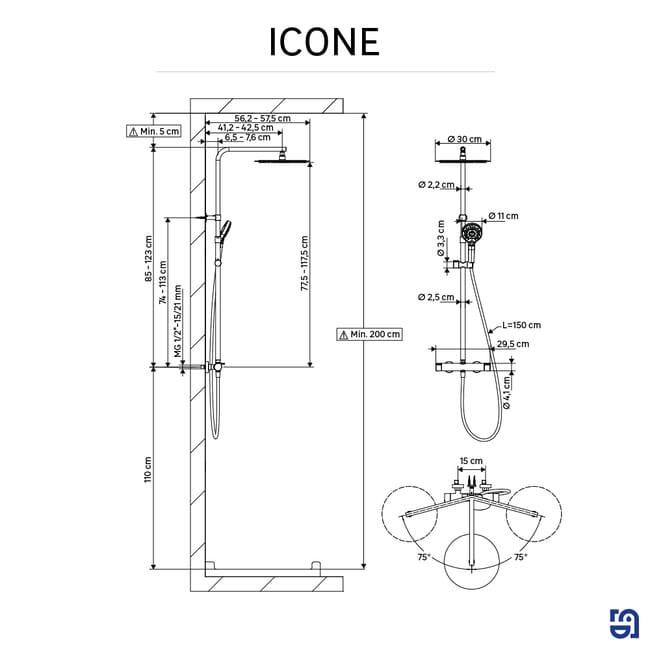 Colonne de douche mitigeur mécanique 3 jet(s) doré Icone SENSEA - 8