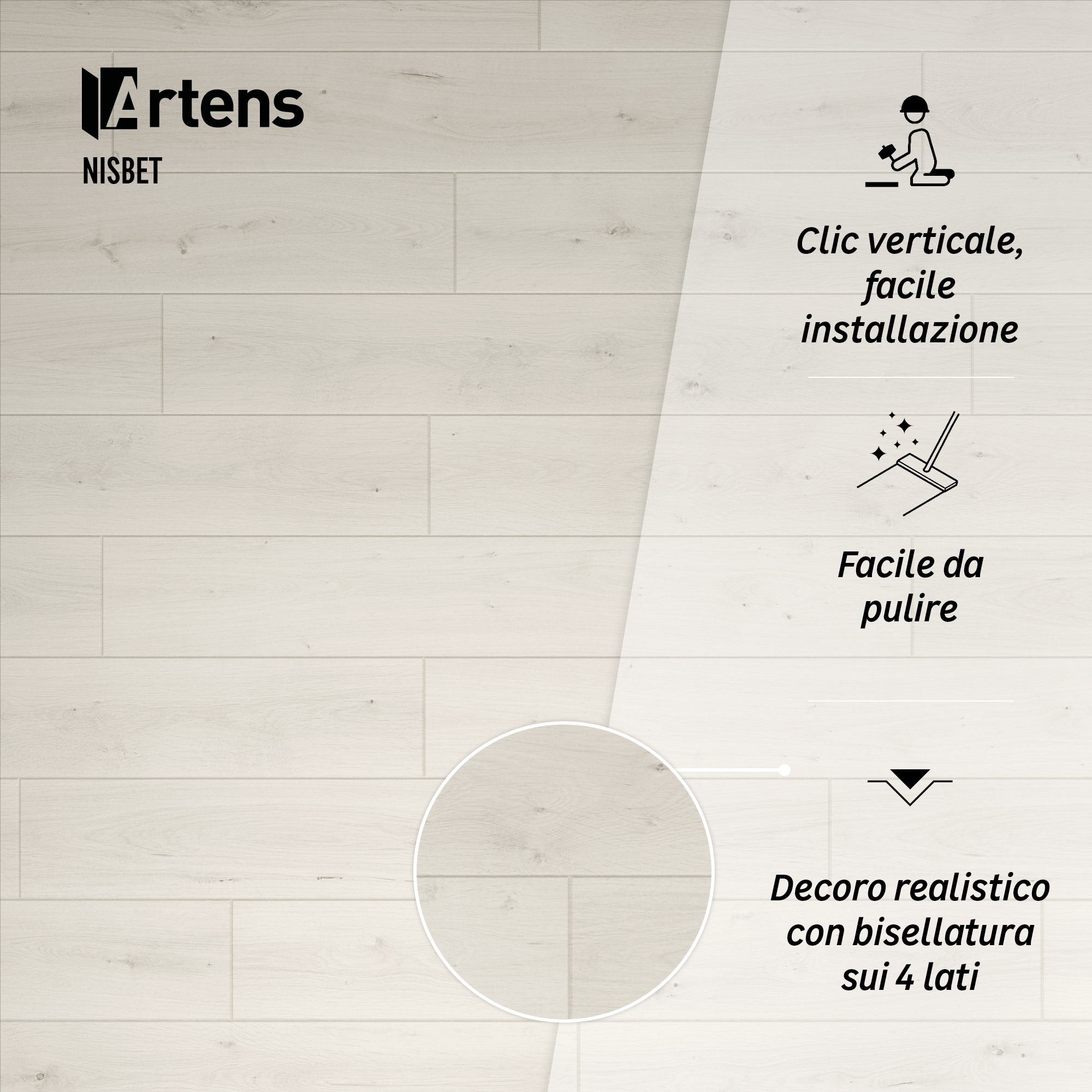Pavimento laminato effetto legno bianco, AC4 classe 32, sp. 8 mm, ARTENS Nisbet, 1.99 m² - 8