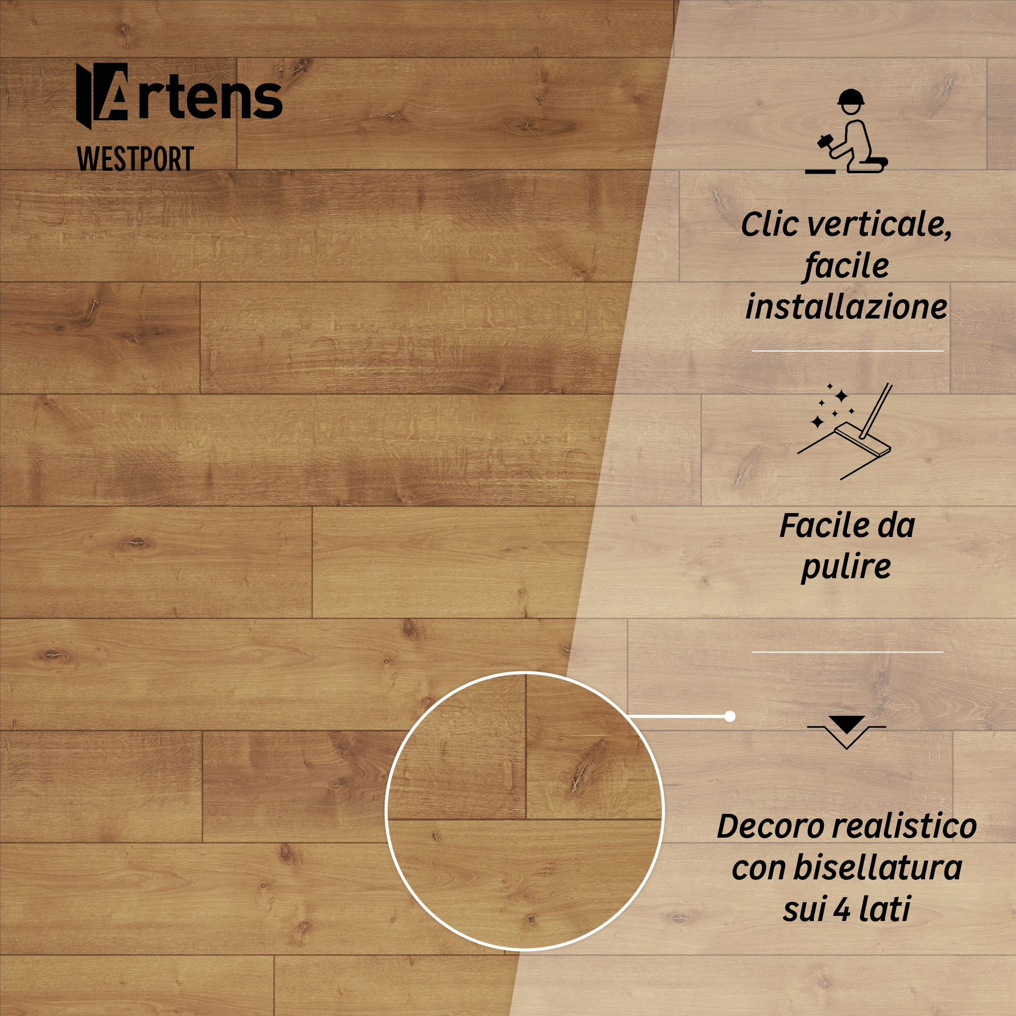 Pavimento laminato effetto legno larice chiaro, AC4 classe 32, sp. 8 mm, ARTENS Westport, 1.99 m² - 32