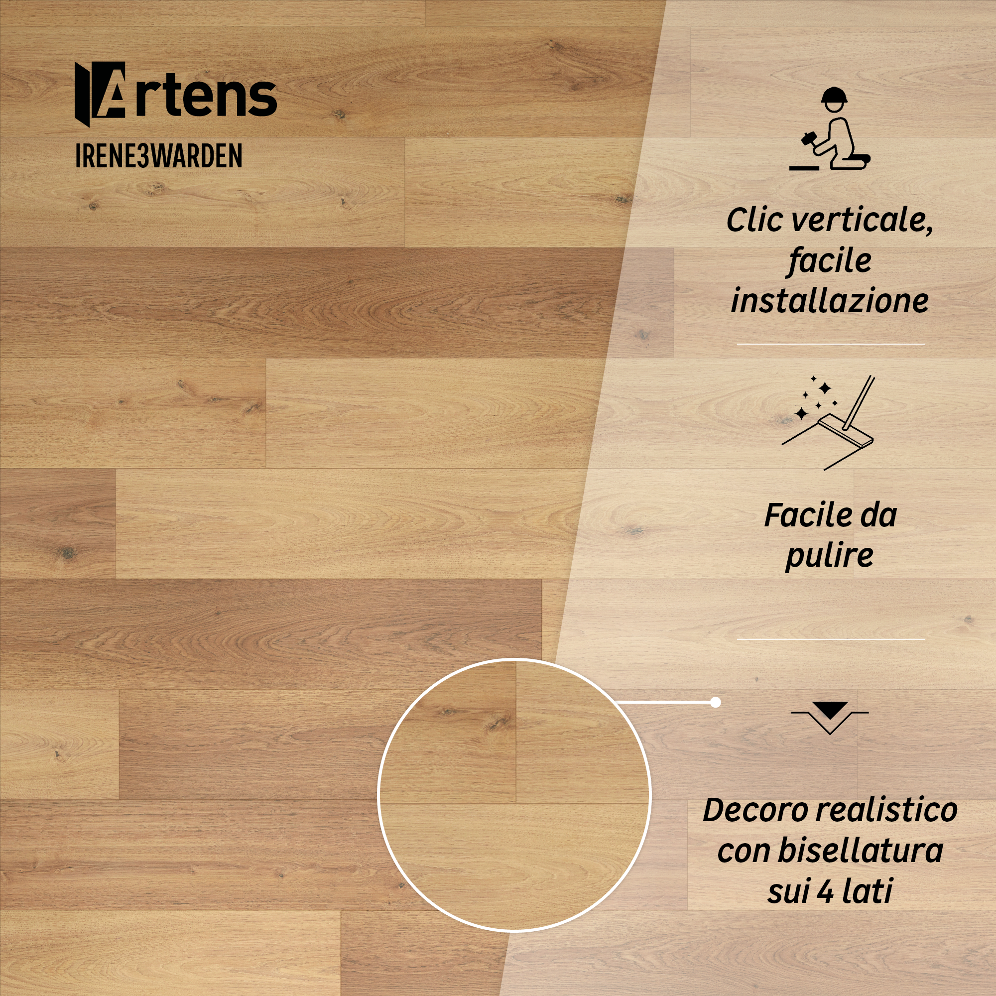 Pavimento laminato effetto rustico rovere dorato, AC5 classe 33, sp. 8 mm, ARTENS New Warden, 1.99 m² - 6