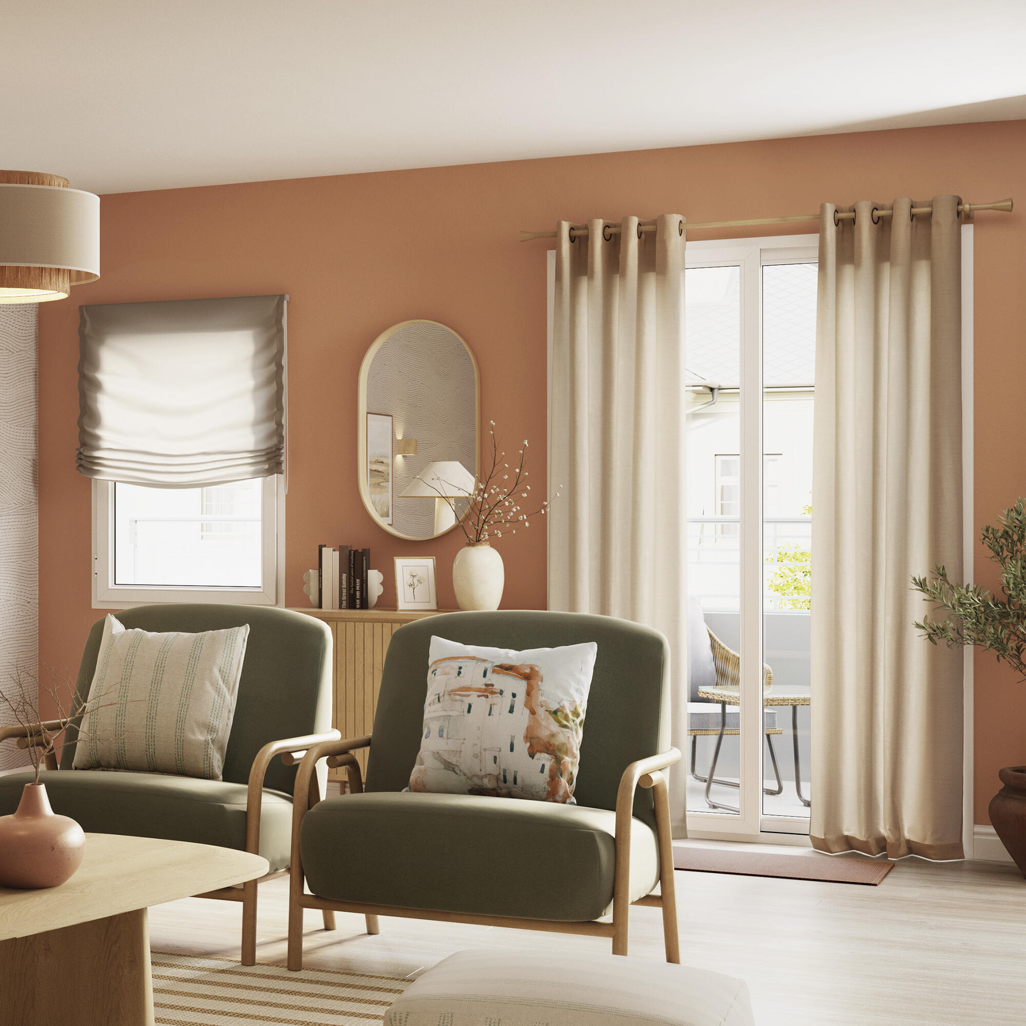 Cortina ollaos Looks poliéster lino de 140x280cm INSPIRE semi-opaco beige trench. Incluye cinta termoadhesiva - 3