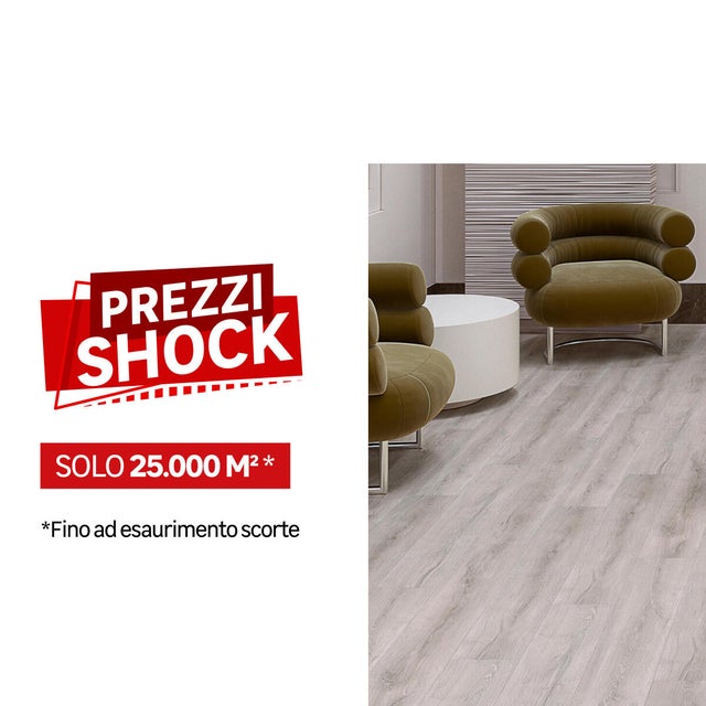Pavimento SPC effetto legno rovere bianco Sp 5 mm passaggio intenso con sottopavimento integrato New Trentino 1.767 m²
