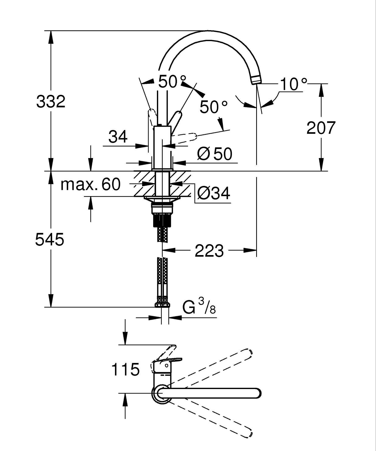 Coluna de duche com torneira monocomando termostático cromado Grohe Start Clova 210 - 6