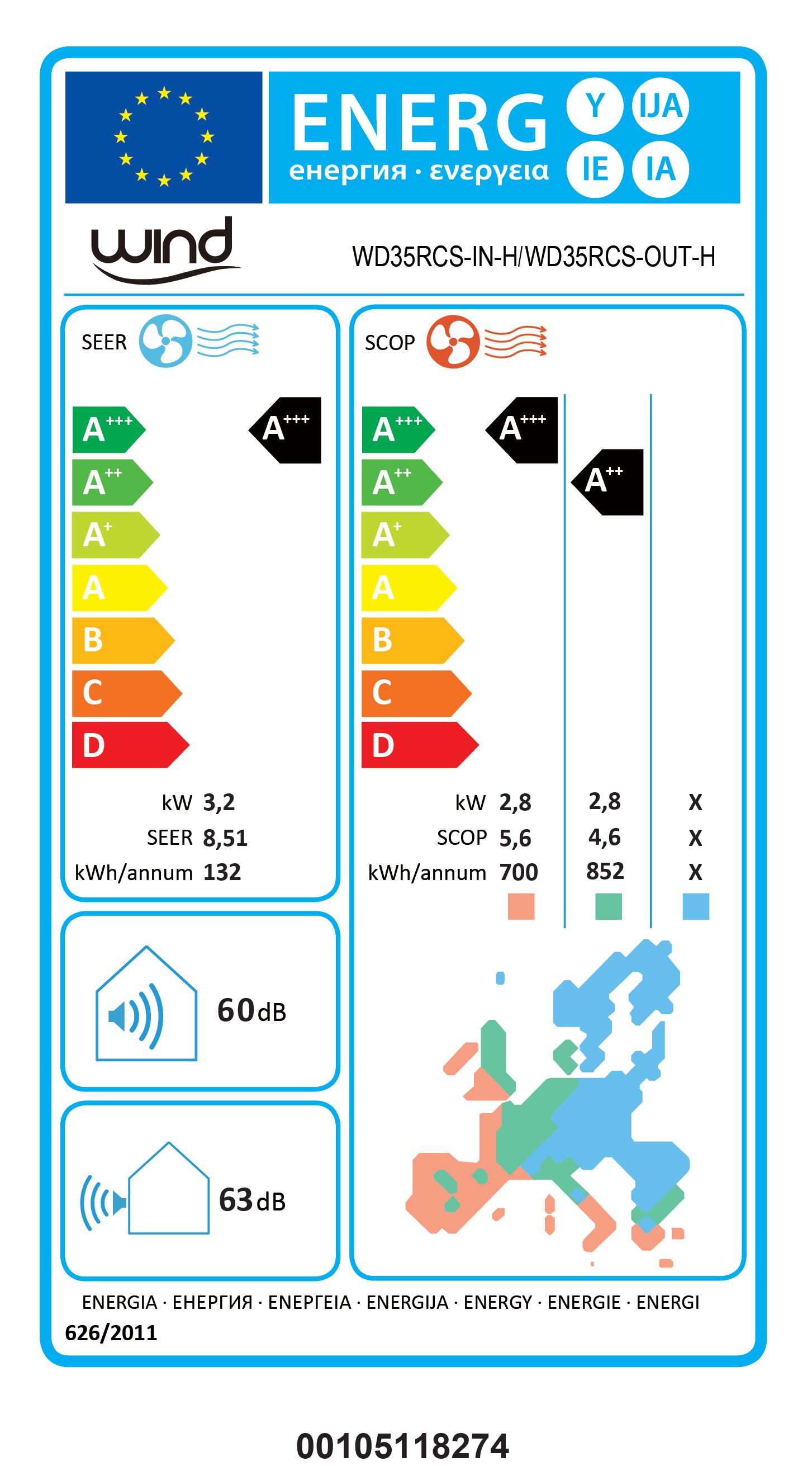 Aire acondicionado split 1x1 WIND WD35-RD1 -P A+++ 3000fg WIFI - 6