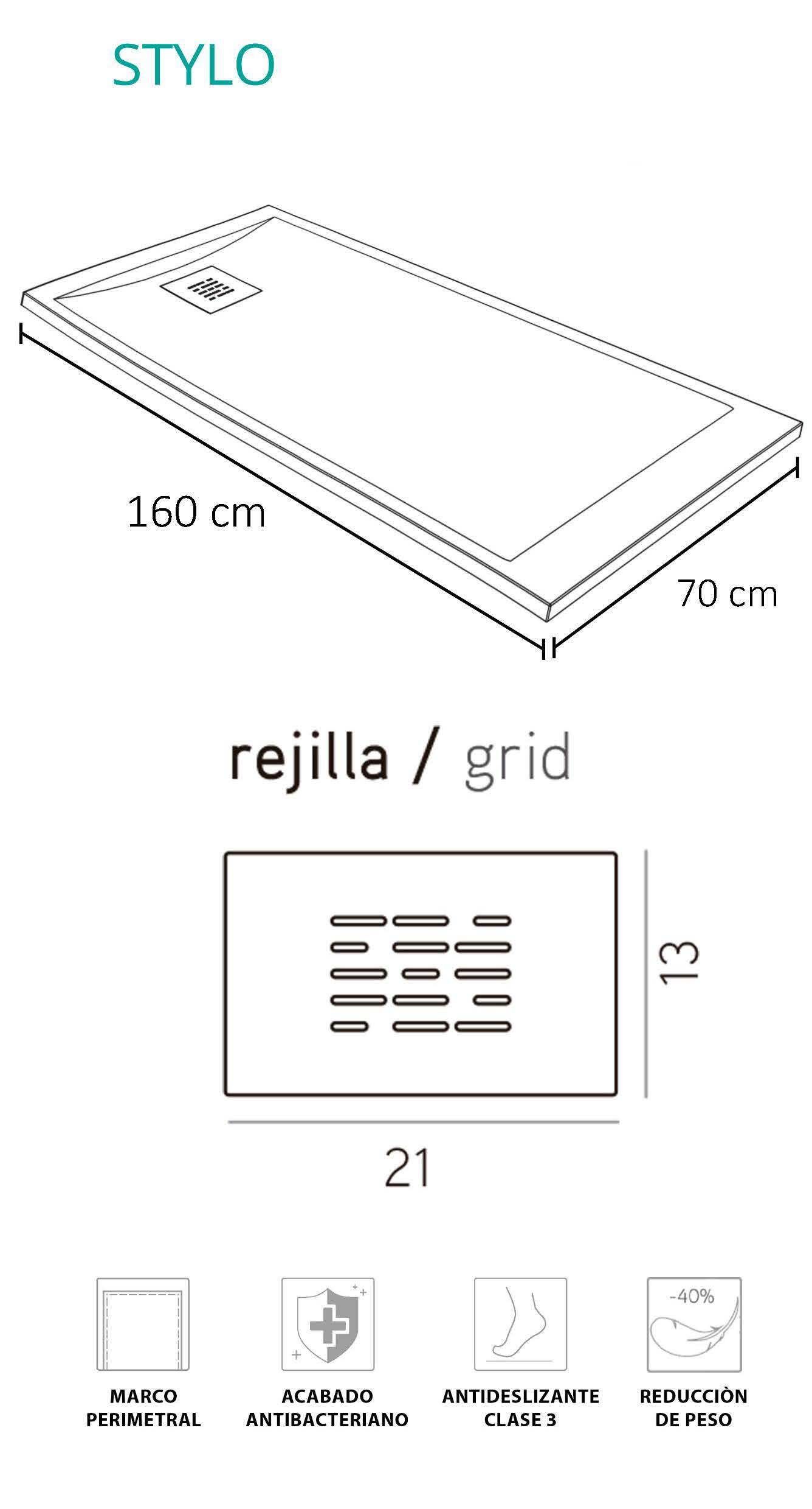 Plato de ducha STYLO 160x70 cm gris polvo - 7