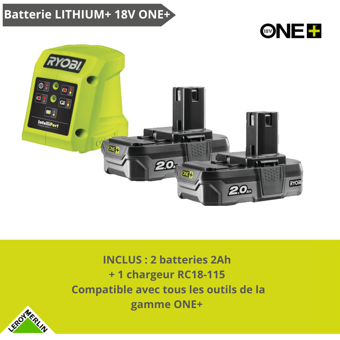 Perceuse sans fil 18 V RYOBI R18dd2-220s, 40 Nm + 2 batteries 2Ah - 5