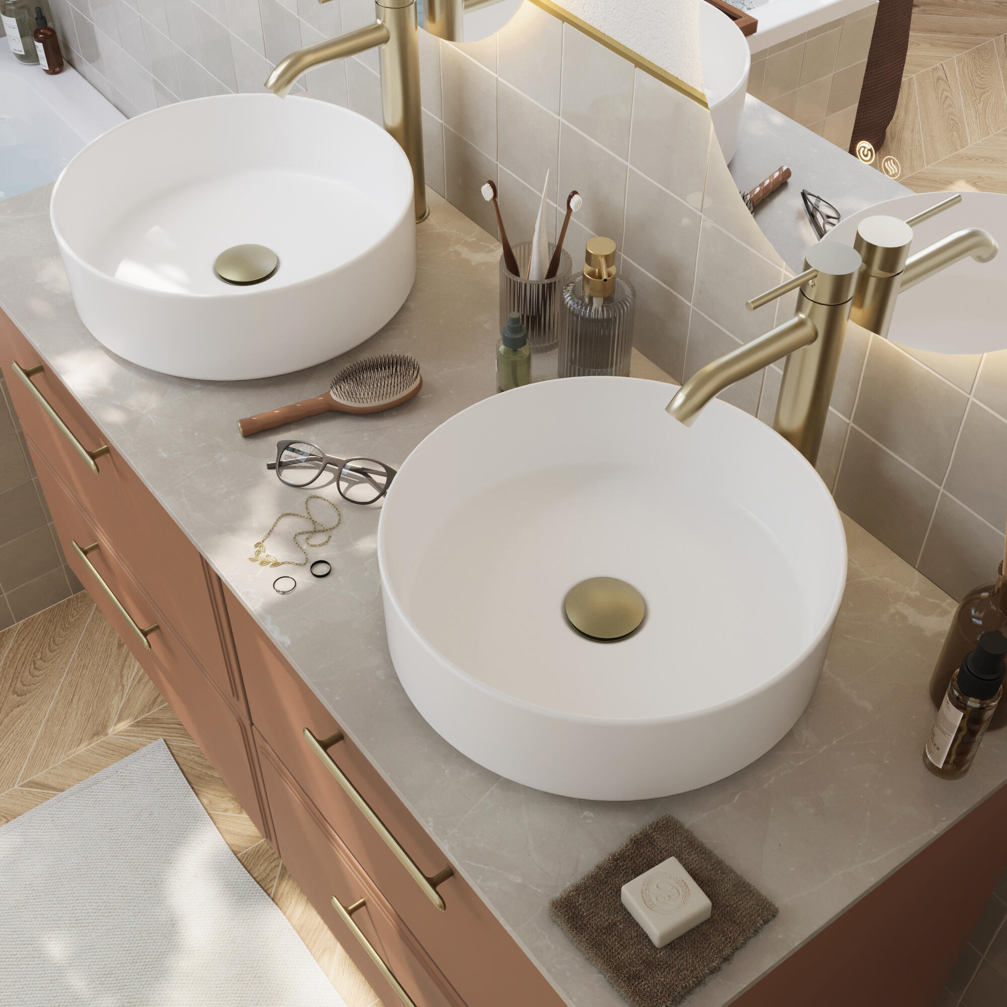 Plan de toilette aggloméré effet marbre beige Ep.1.2 x l.121 x P.49 cm Pearl - 9